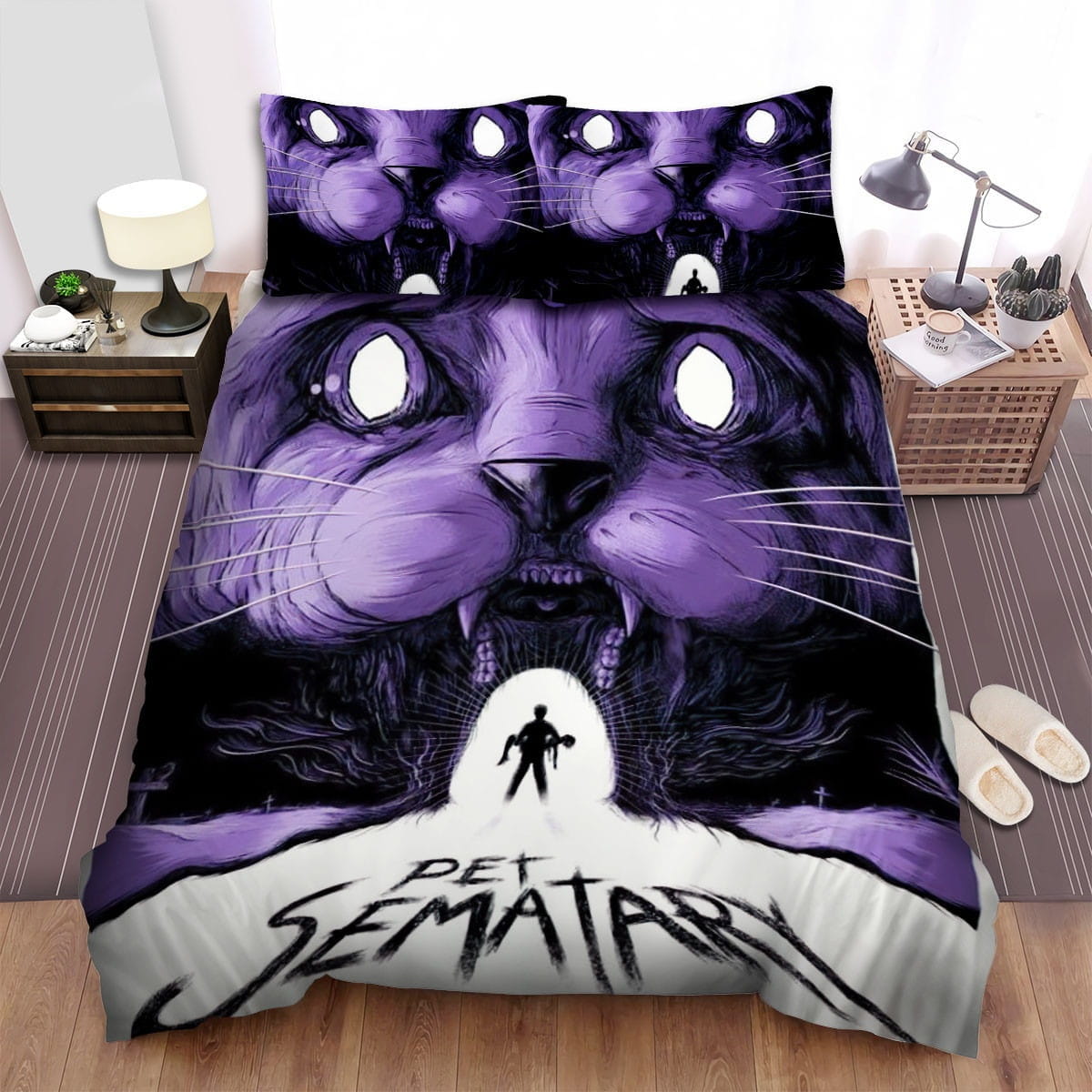 Pet Sematary Purple Face Bedding Sets, Flatsheet Gift For Christmas, Thanksgiving, Halloween