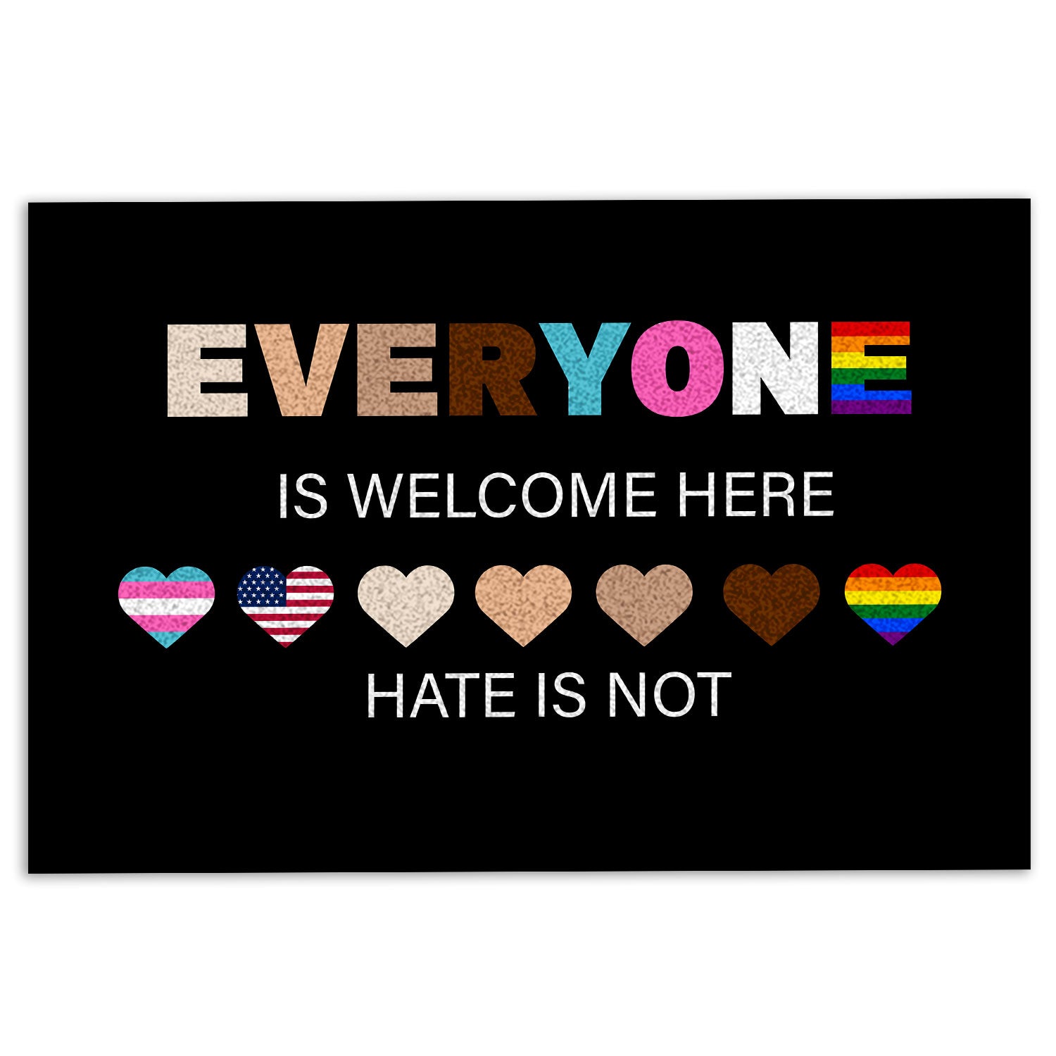 Lgbt Rubber Doormat, Everyone Is Welcome Here Hate Is Not Lgbt Pride Lgbtq Rainbow Welcome Doormat, Indoor Outdoor Door Mat, Home Decor