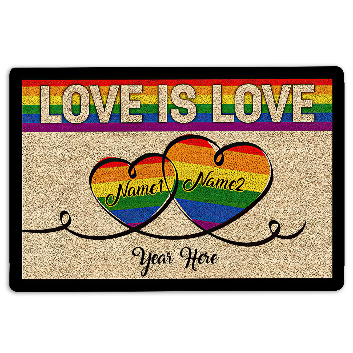 Lgbt Rubber Doormat, Lgbt Pride Love Is Love Welcome Doormat, Custom Name Indoor Outdoor Door Mat, Home Decor
