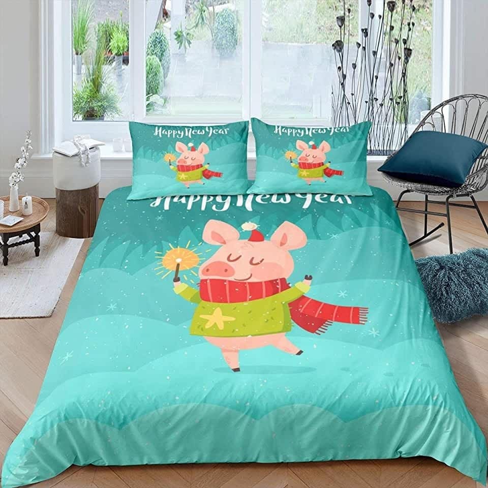 Pig Happy New Year Bedding Sets, Flatsheet Gift For Wife, Husband, Besties