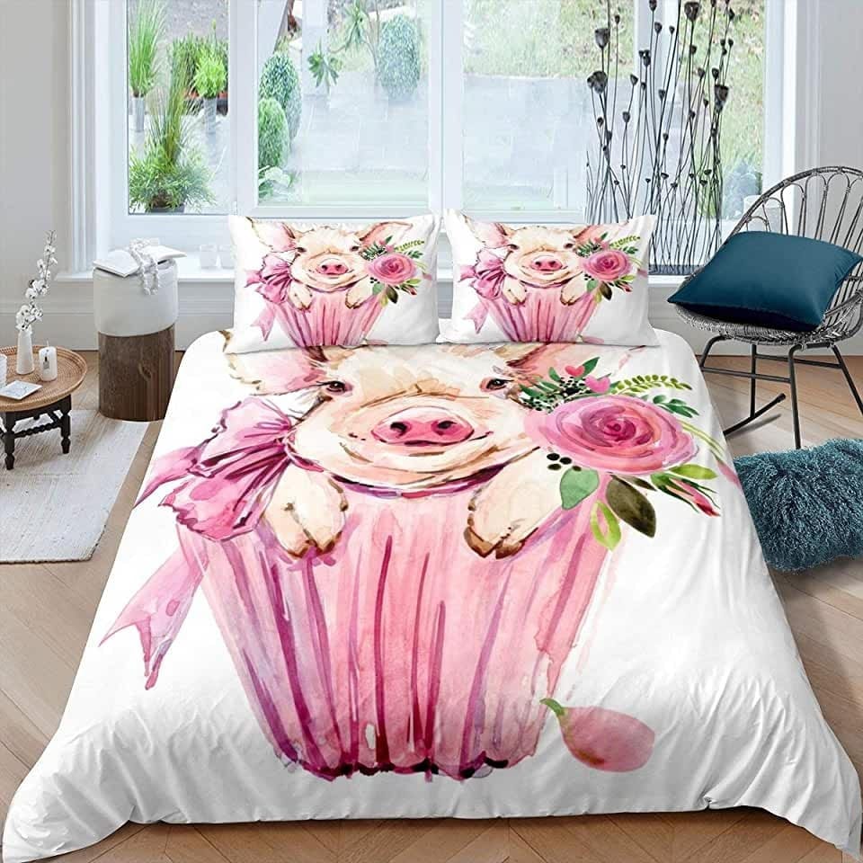 Pig Painting Sheet Bedding Set, Gift For Christmas, Birthday, Thanksgiving