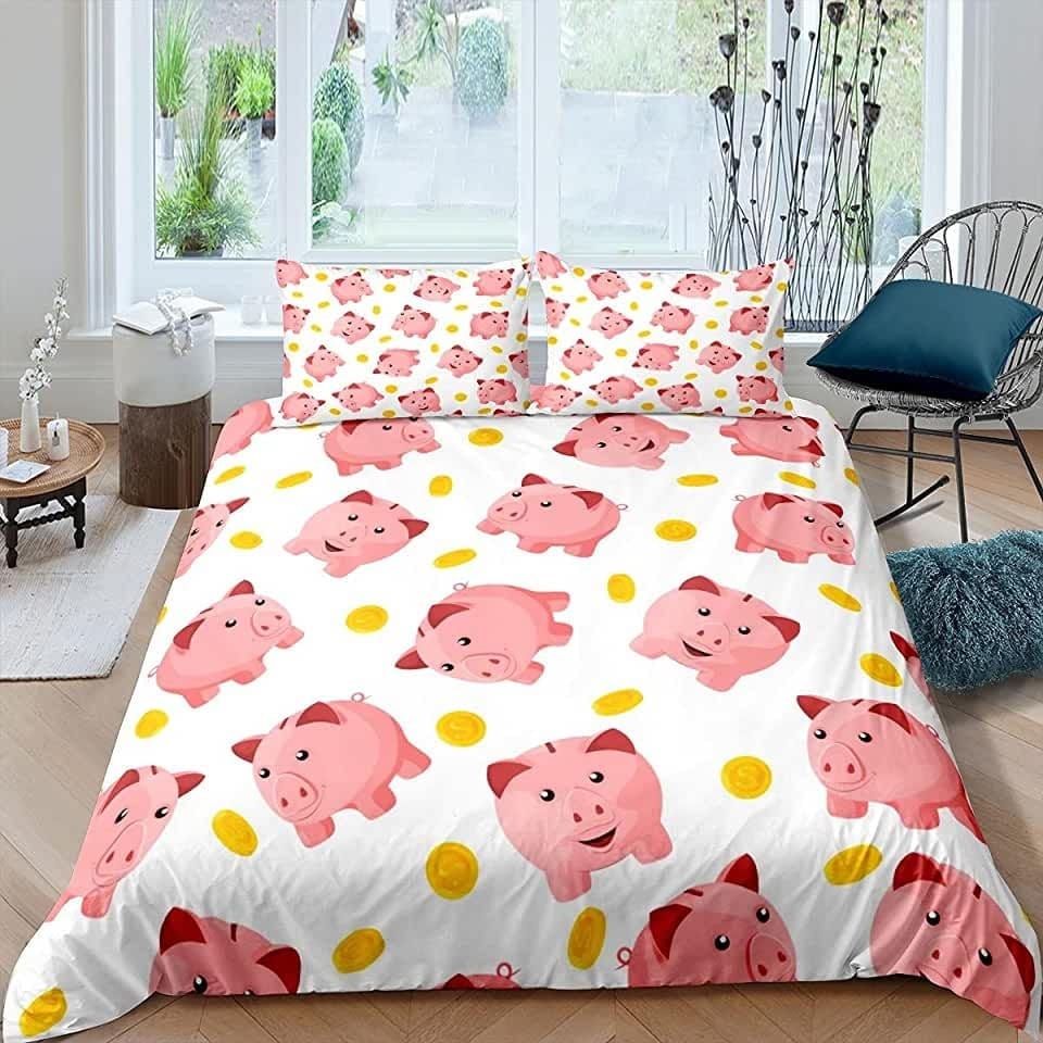 Pig And Golden Ingots Bedding Set, Gift For Christmas, Birthday, Thanksgiving