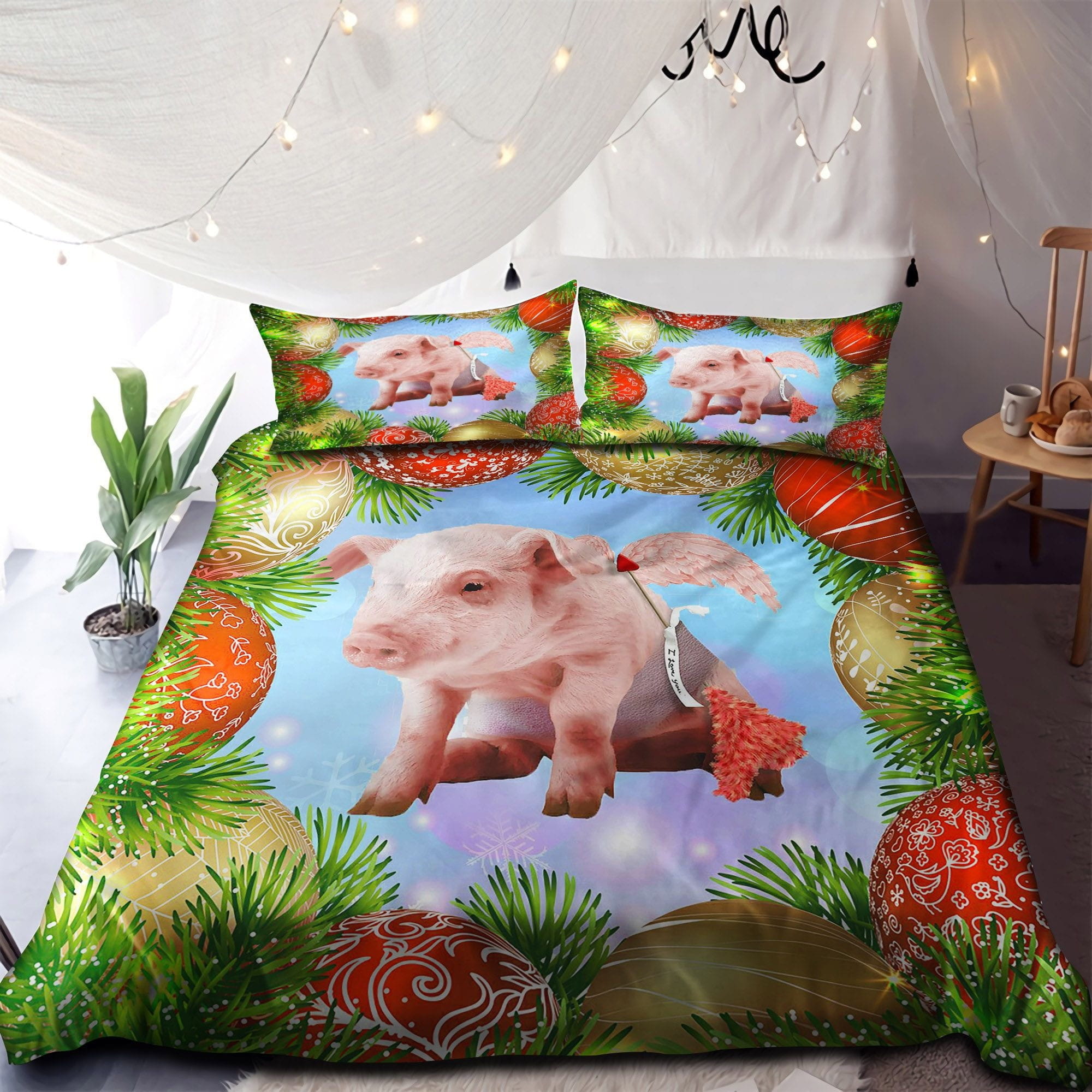 Pig Merry Christmas Bedding Sets Duvet Cover, Flatsheet, Pillowcases For Every Bedroom