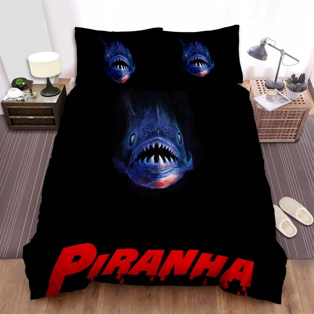 Piranha 3D Darkness Bedding Sets Duvet Cover, Flatsheet, Pillowcases Perfect Gift For Fans