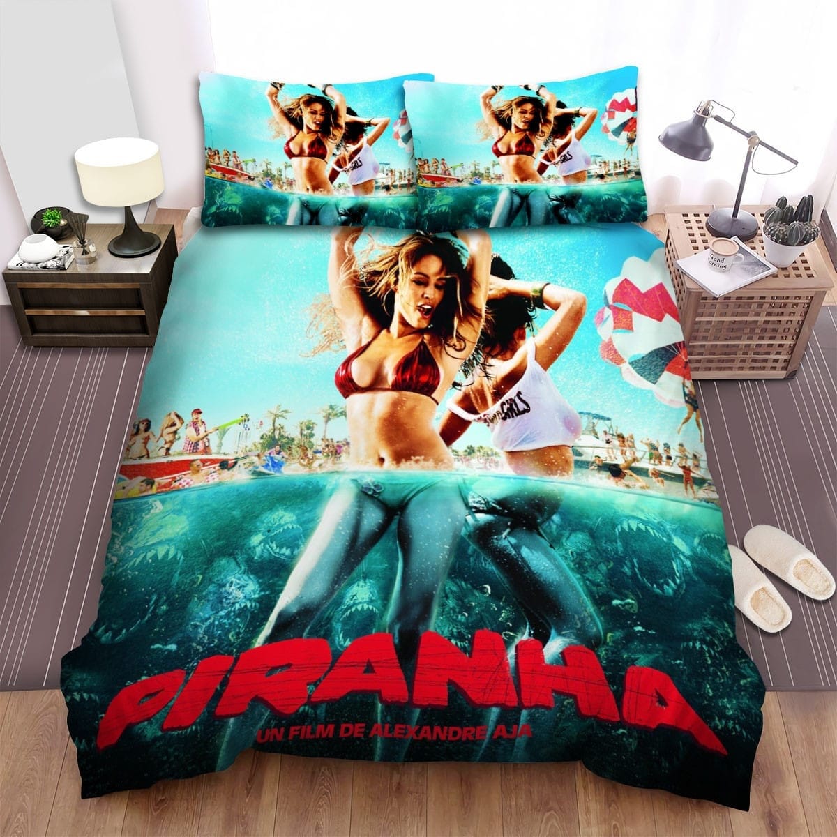 Piranha 3D Pool Party Decorative Bedding Sets with Duvet Cover, Flatsheet, Pillowcases