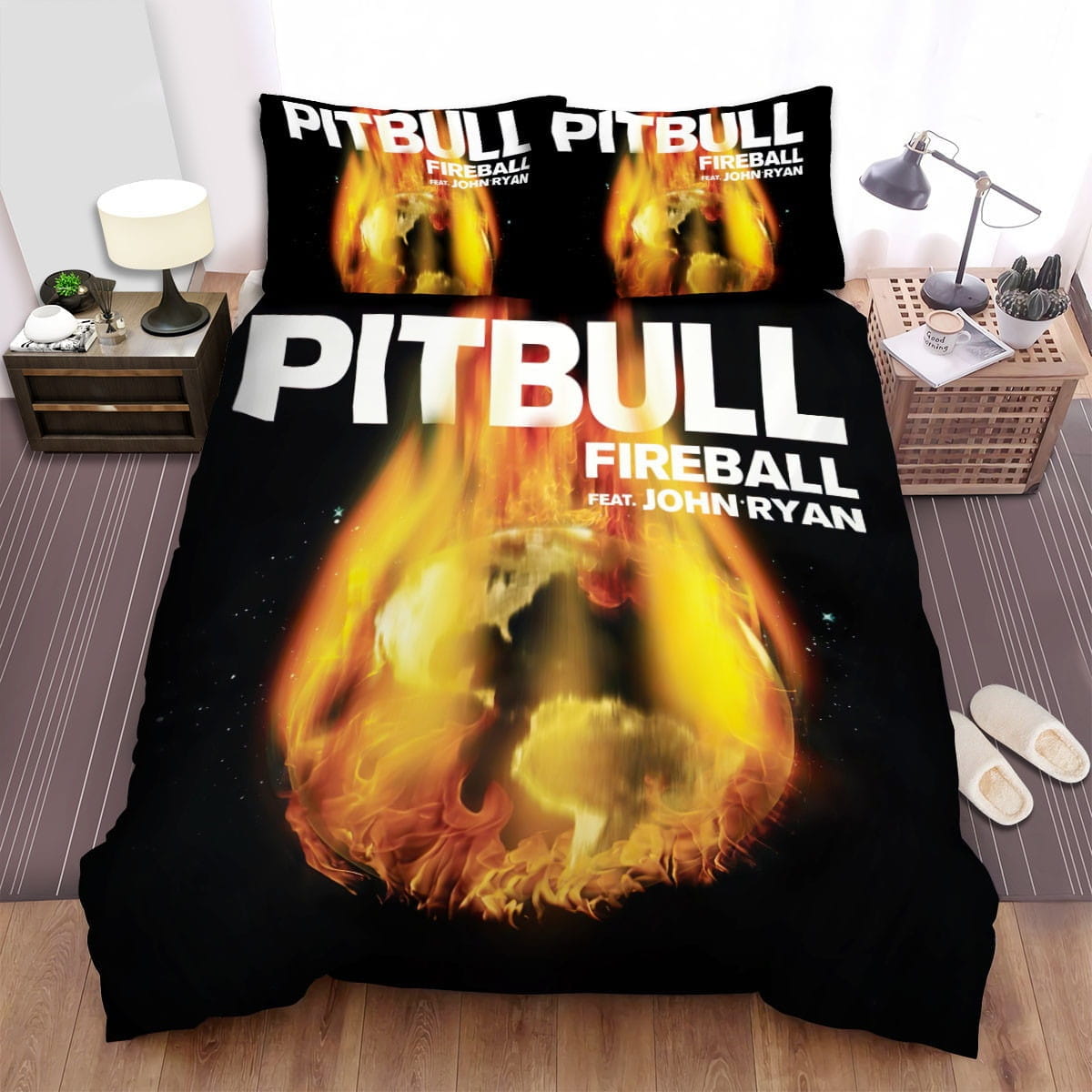Pitbull Fire Ball Bedding Sets Duvet Cover, Flatsheet, Pillowcase For Your Lover