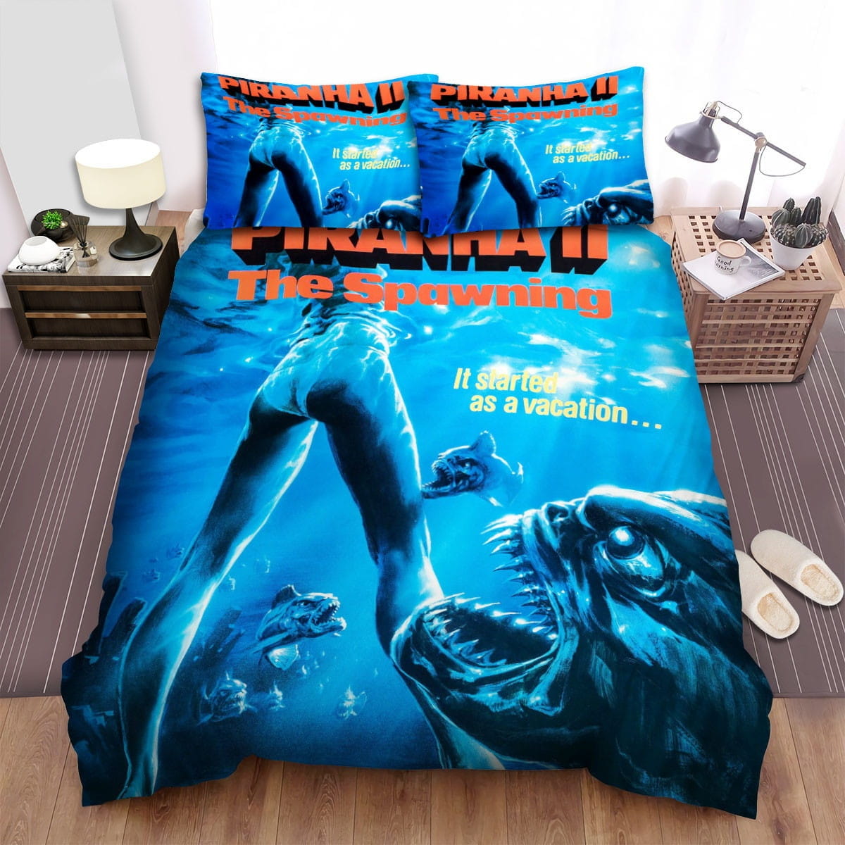 Piranha 3D Poster Bedding Sets, Flatsheet Gift For Christmas, Thanksgiving, Halloween