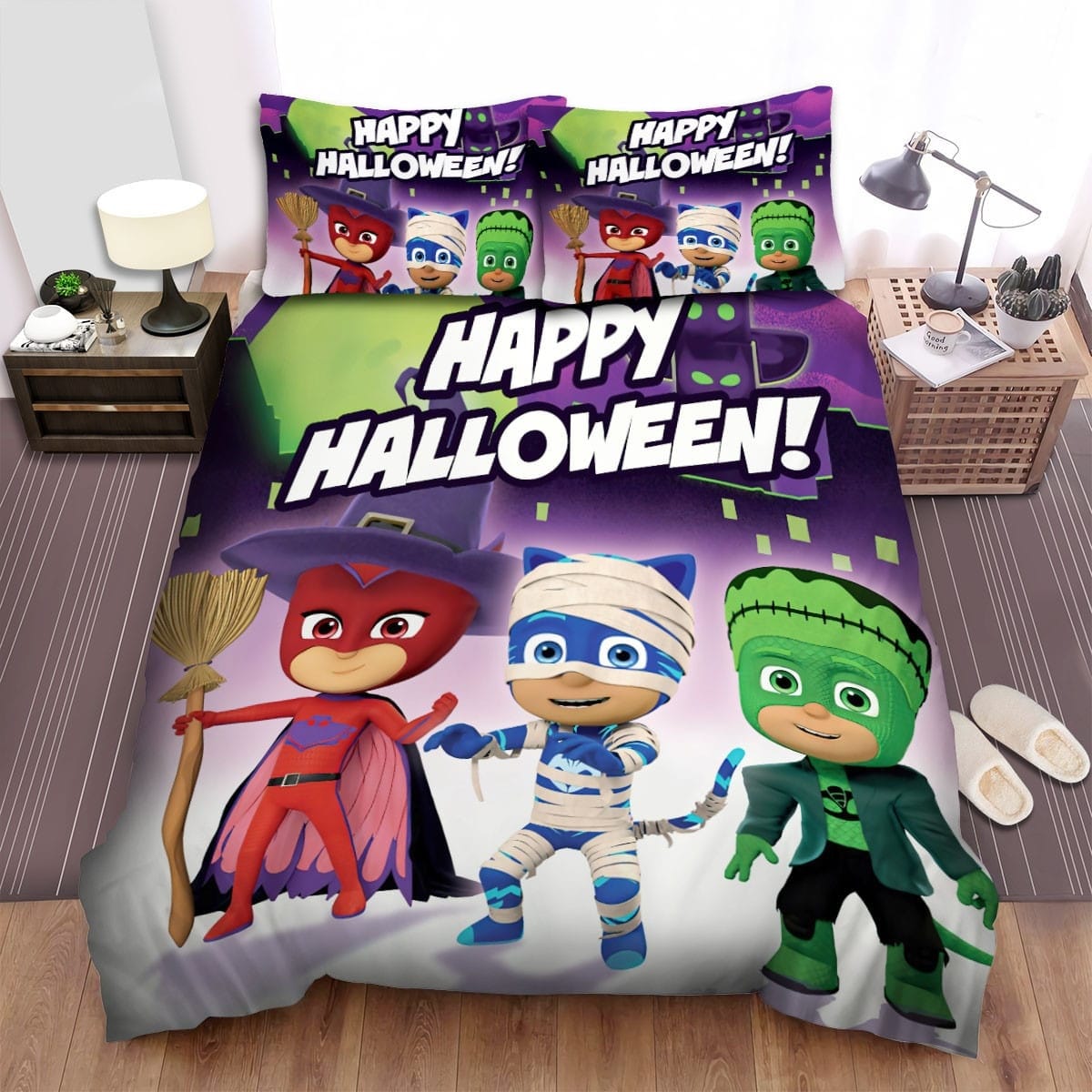 Pj Masks Happy Halloween Bedding Sets Duvet Cover, Flatsheet, Pillowcases Perfect Gift For Fans