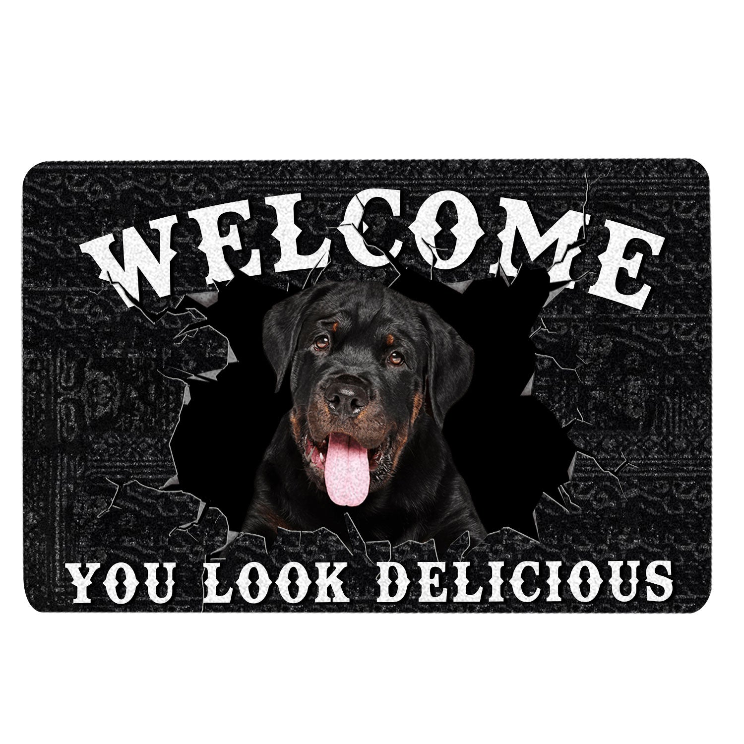 Rottweiler Rubber Doormat, Funny Rottweiler Dog Welcome You Look Delicious Dog Lover Gift Welcome Doormat, Indoor Outdoor Door Mat, Home Decor