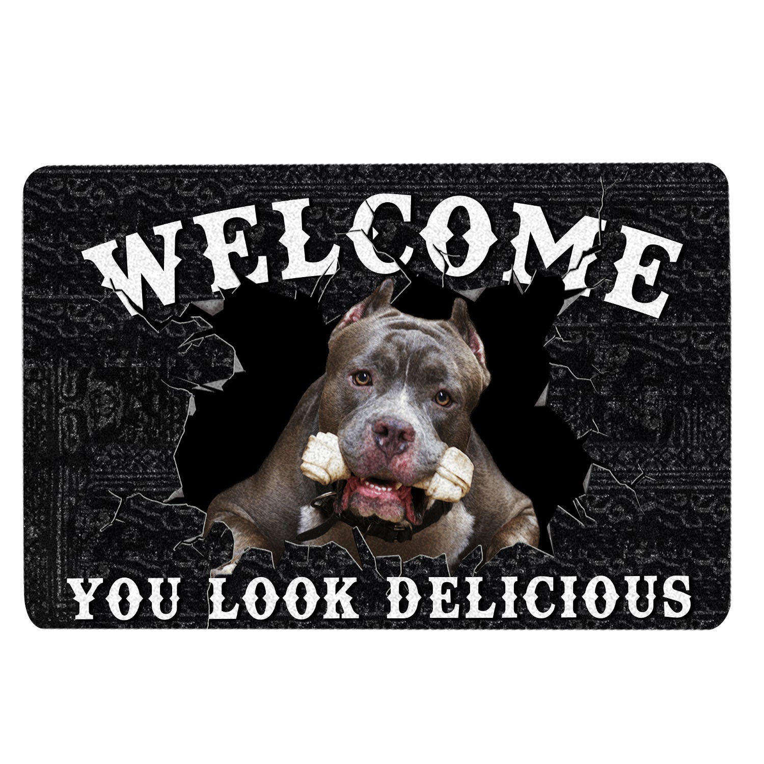 Pitbull Rubber Doormat, Funny Pitbull Dog Welcome You Look Delicious Gift For Dog Lover Welcome Doormat, Indoor Outdoor Door Mat, Home Decor