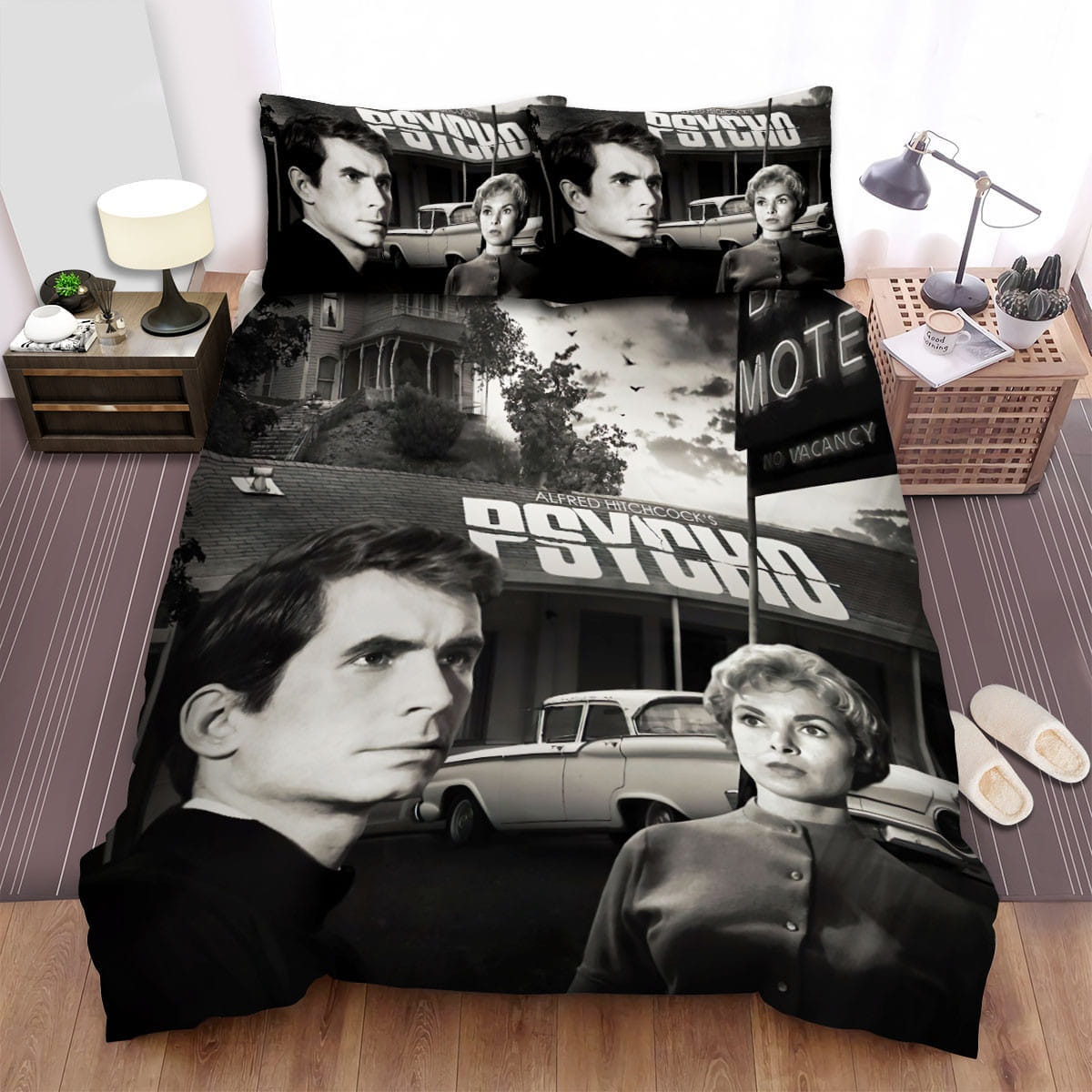 Psycho (1960) Black Bedding Sets, Flatsheet Gift For Christmas, Thanksgiving, Halloween