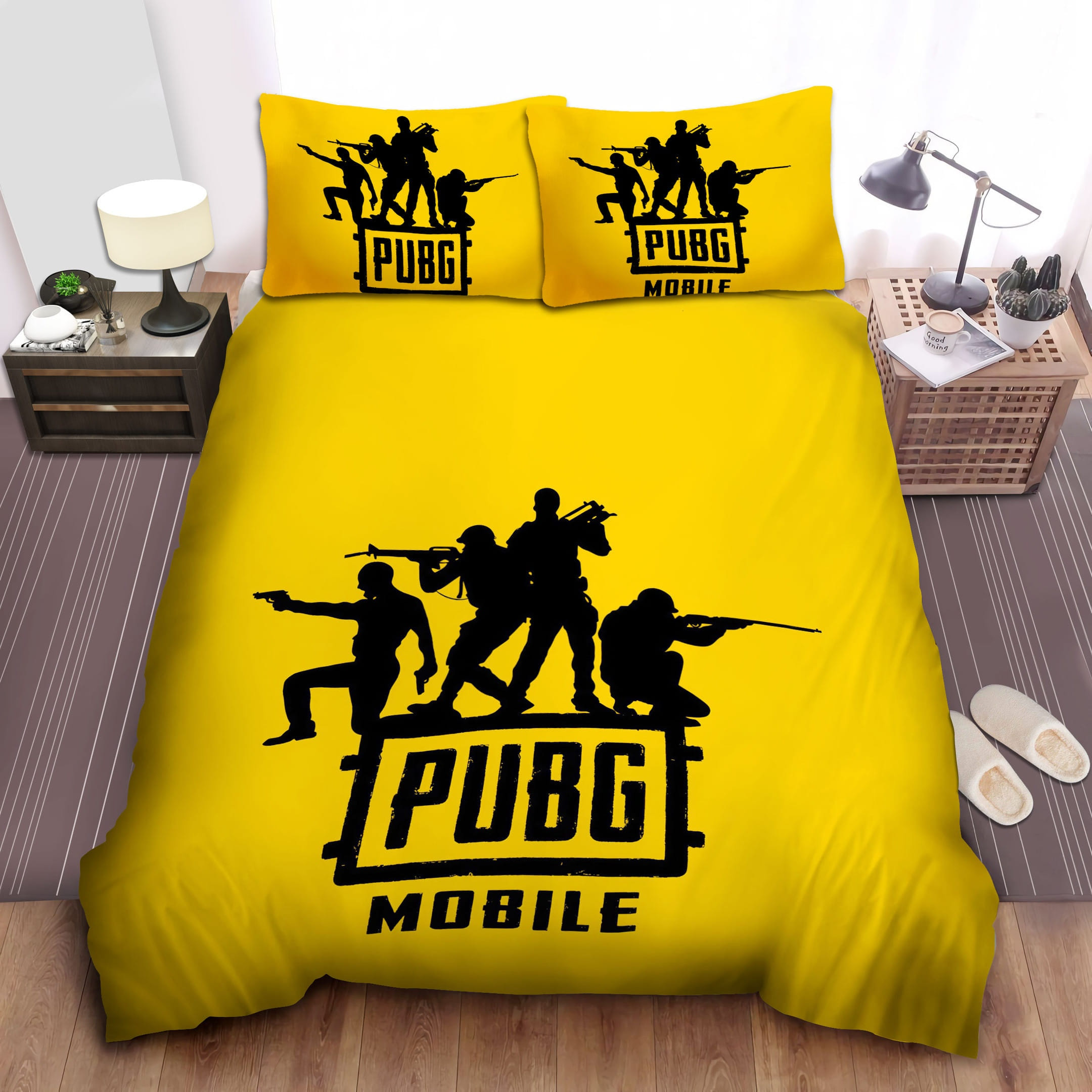 Pubg Black & Yellow Bedding Sets, Flatsheet Gift For Wife, Husband, Besties