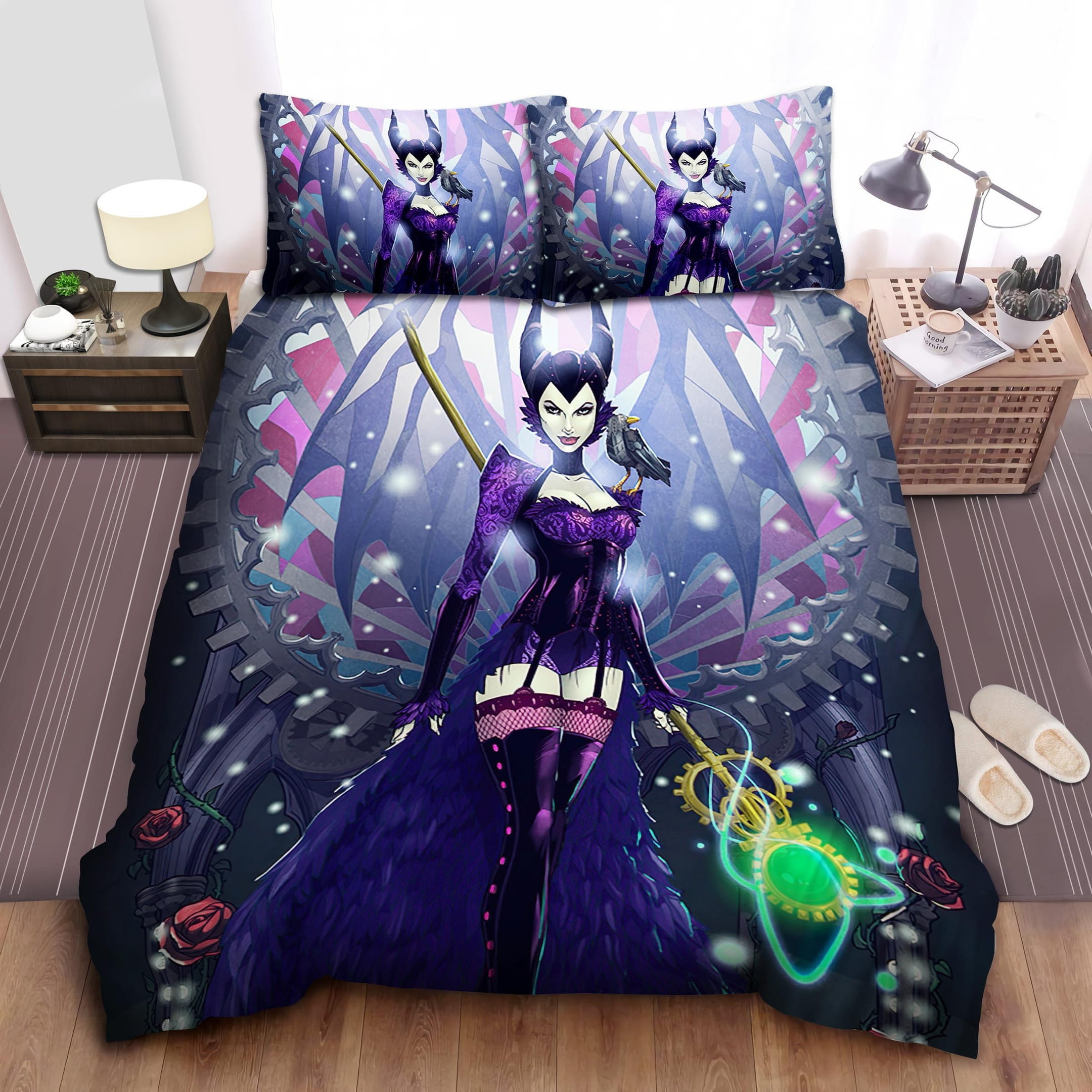 Purple Dress Maleficent Bedding Sets, Flatsheet Gift For Christmas, Thanksgiving, Halloween