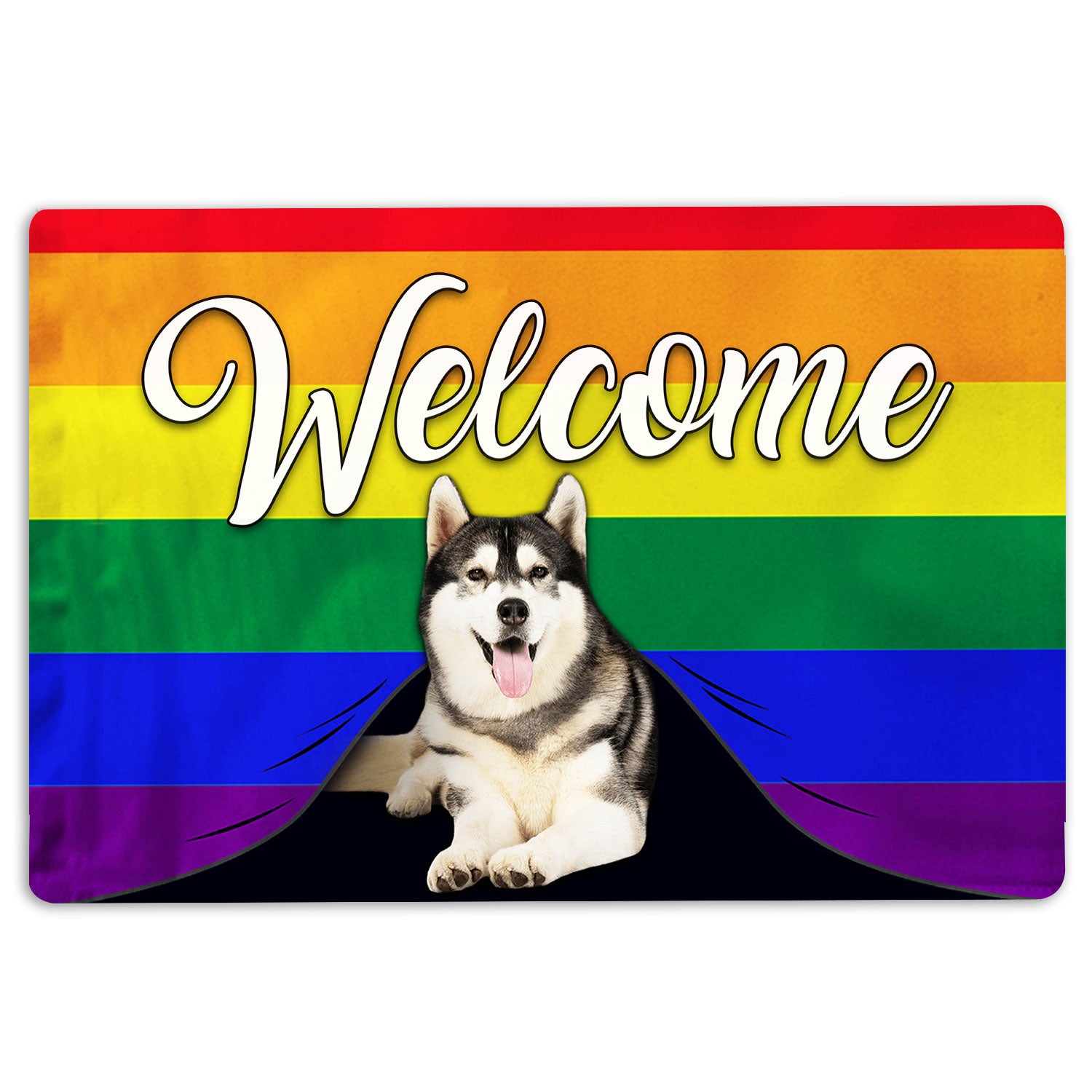 Husky Rubber Doormat, Lgbt Husky Sibir Dog Welcome Pride Rainbow Flag Welcome Doormat, Indoor Outdoor Door Mat, Home Decor
