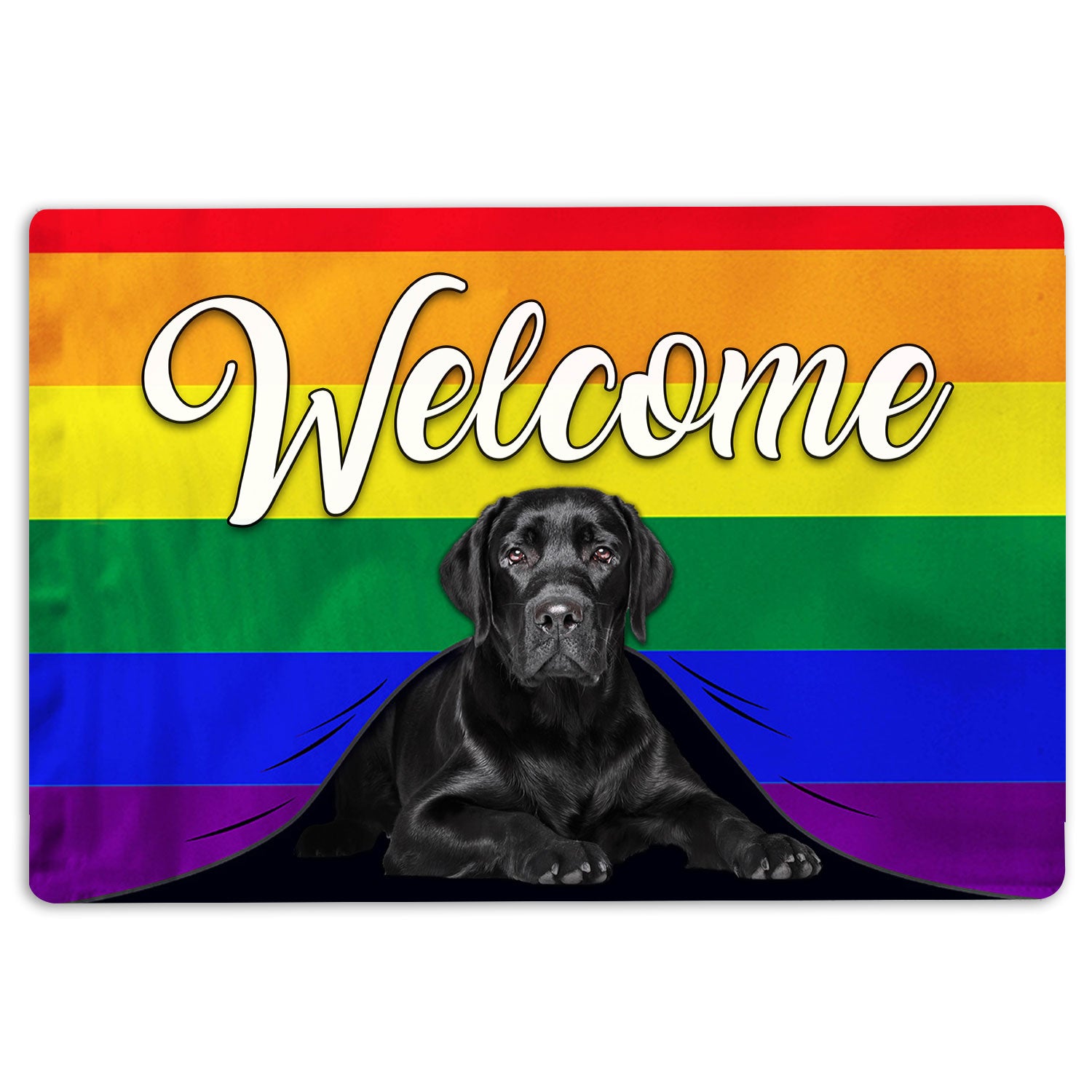 Lgbt Rubber Doormat, Lgbt Black Labrador Dog Welcome Pride Rainbow Flag Welcome Doormat, Indoor Outdoor Door Mat, Home Decor