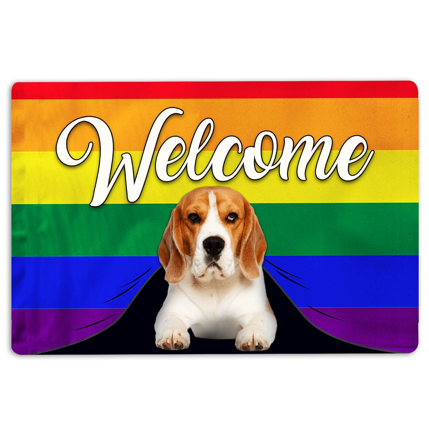 Lgbt Rubber Doormat, Lgbt Beagle Dog Welcome Pride Rainbow Flag Welcome Doormat, Indoor Outdoor Door Mat, Home Decor
