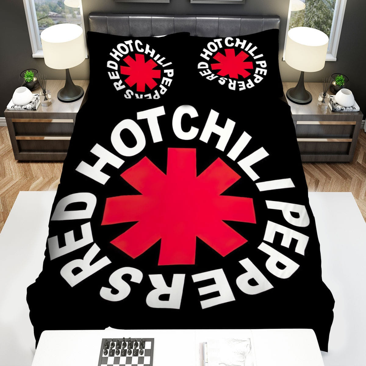 Red Hot Chili Peppers Logo Decorative Bedding Sets with Duvet Cover, Flatsheet, Pillowcases