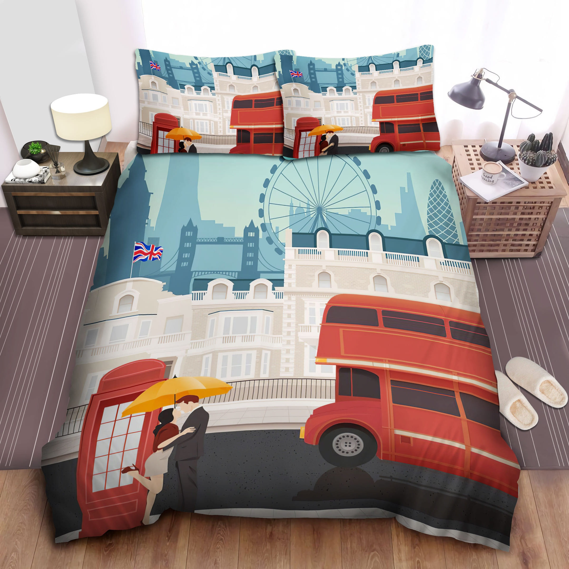 Red Bus Of London Decorative Bedding Sets with Duvet Cover, Flatsheet, Pillowcases