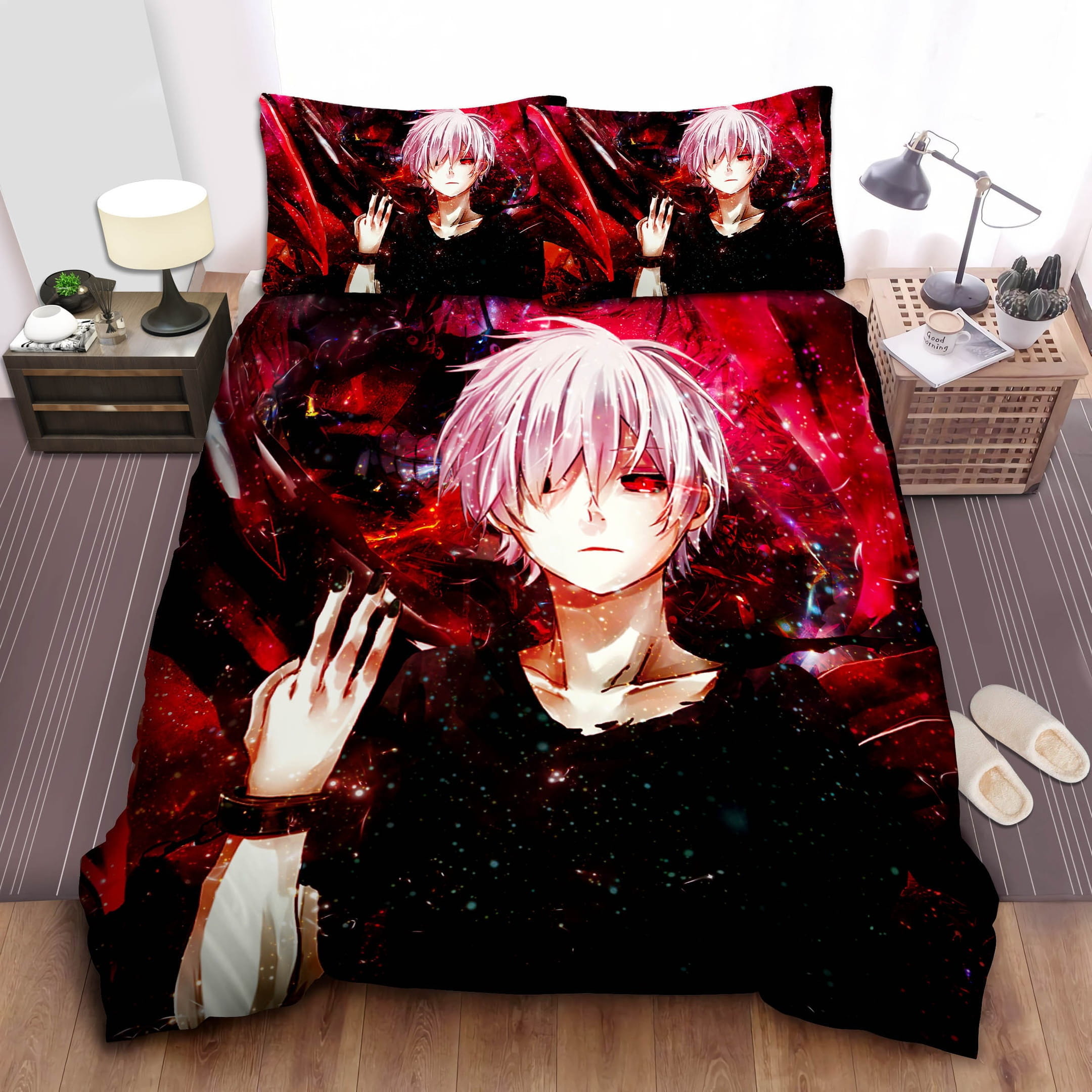 Red Eyes Kaneki Bedding Sets, Flatsheet Gift For Christmas, Thanksgiving, Halloween