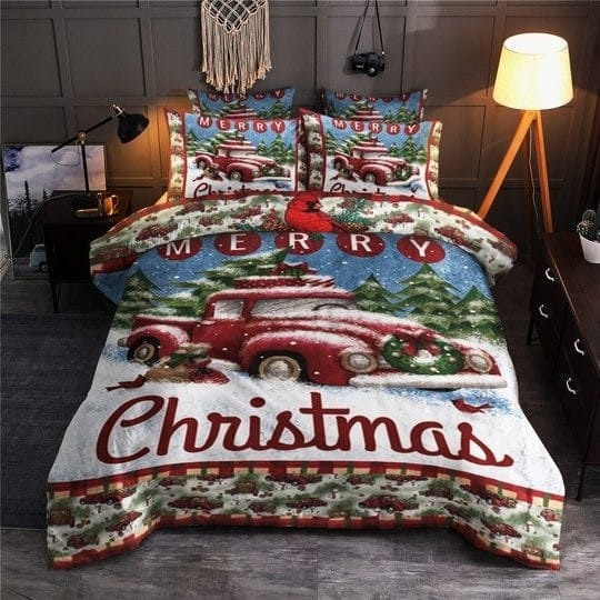 Red Truck Christmas Decorative Bedding Sets with Duvet Cover, Flatsheet, Pillowcases