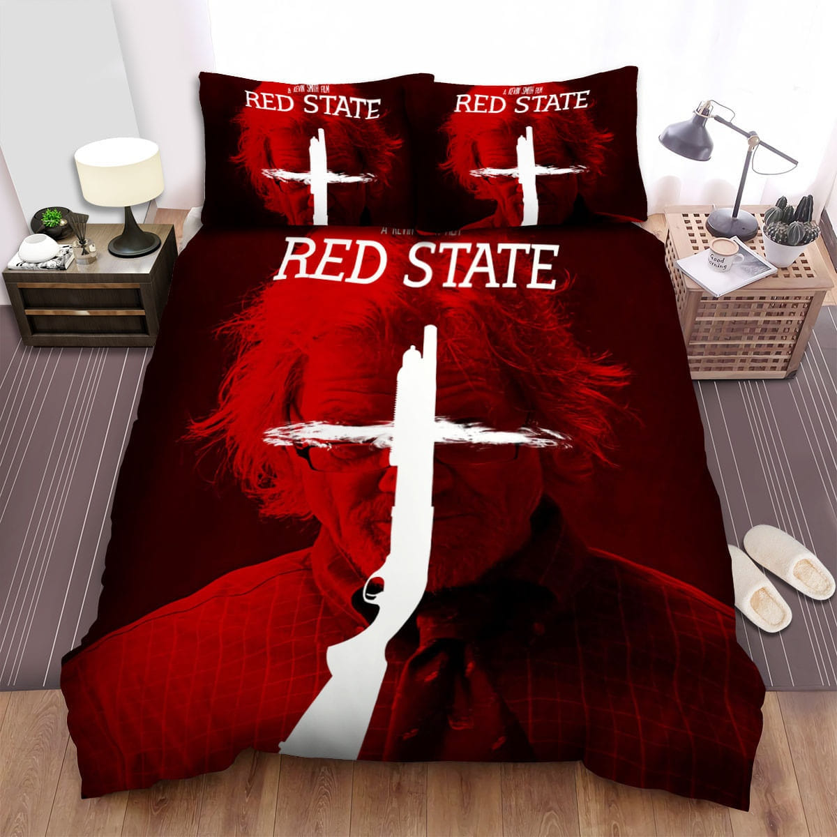 Red State Crucifix Art Bedding Sets, Flatsheet Gift For Wife, Husband, Besties