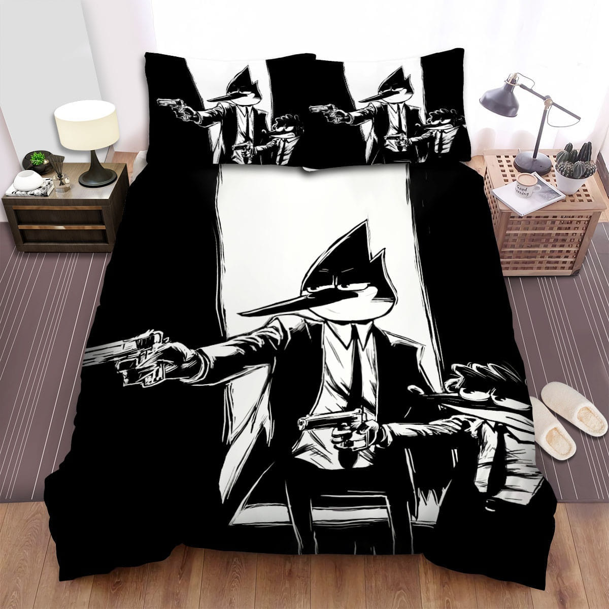 Regular Show Black & White Bedding Set, Gift For Christmas, Birthday, Thanksgiving