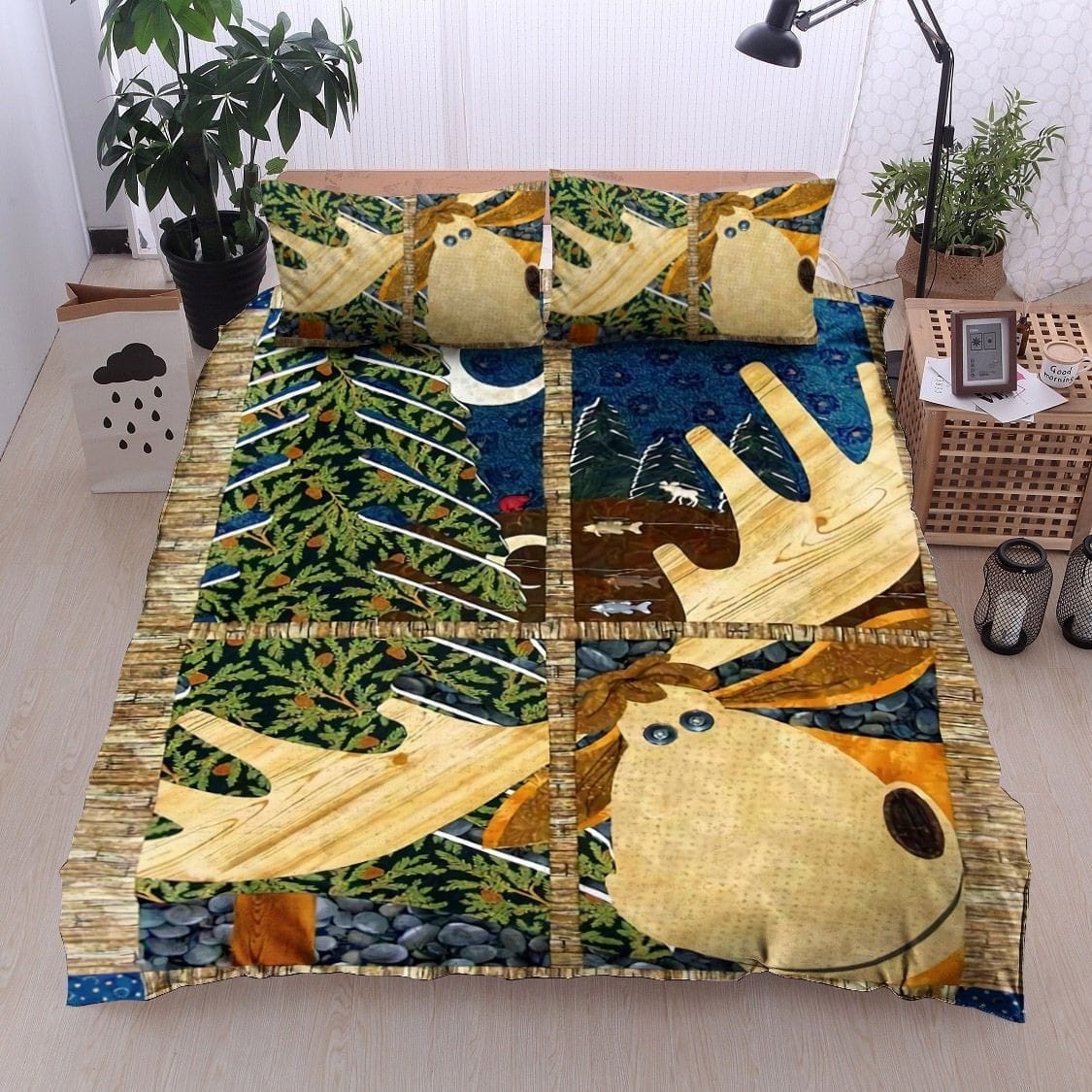 Reindeer Merry Christmas Decorative Bedding Sets with Duvet Cover, Flatsheet, Pillowcases