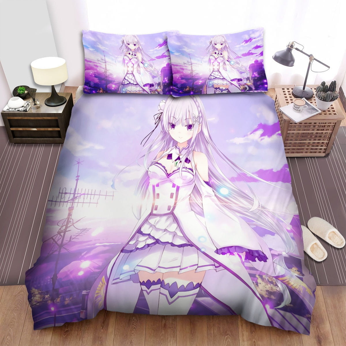 Re:Zero Emilia Art Bedding Sets Duvet Cover, Flatsheet, Pillowcases Perfect Gift For Fans