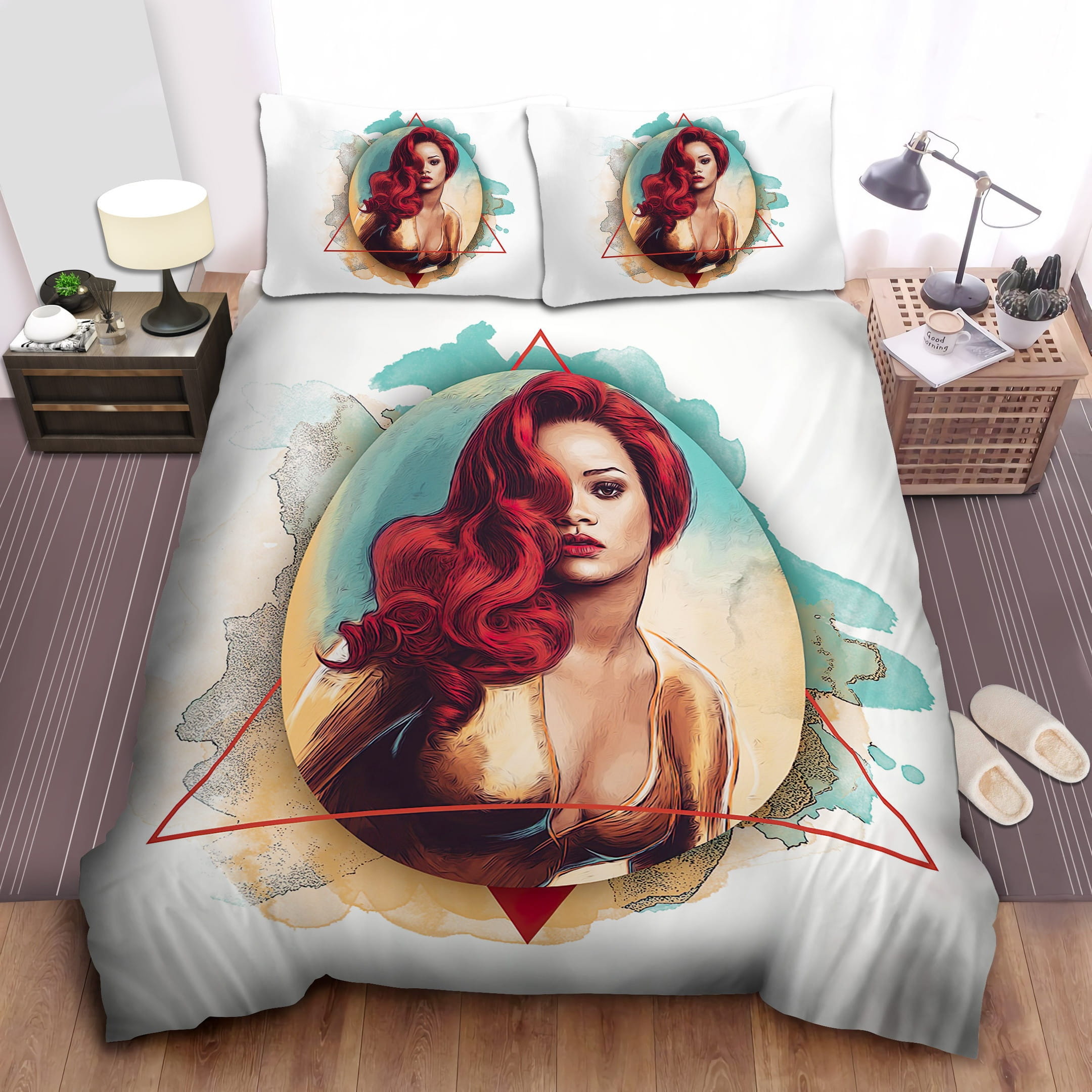 Rihanna Red Hair Art Bedding Sets Duvet Cover, Flatsheet, Pillowcases Perfect Gift For Fans