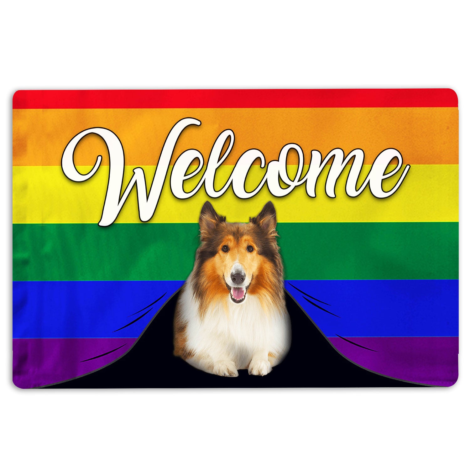 Lgbt Rubber Doormat, Lgbt Rough Collie Dog Welcome Pride Rainbow Flag Welcome Doormat, Indoor Outdoor Door Mat, Home Decor