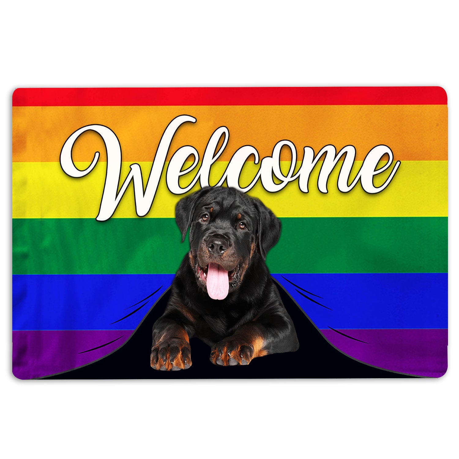 Rottweiler Rubber Doormat, Lgbt Rottweiler Dog Welcome Pride Rainbow Flag Welcome Doormat, Indoor Outdoor Door Mat, Home Decor