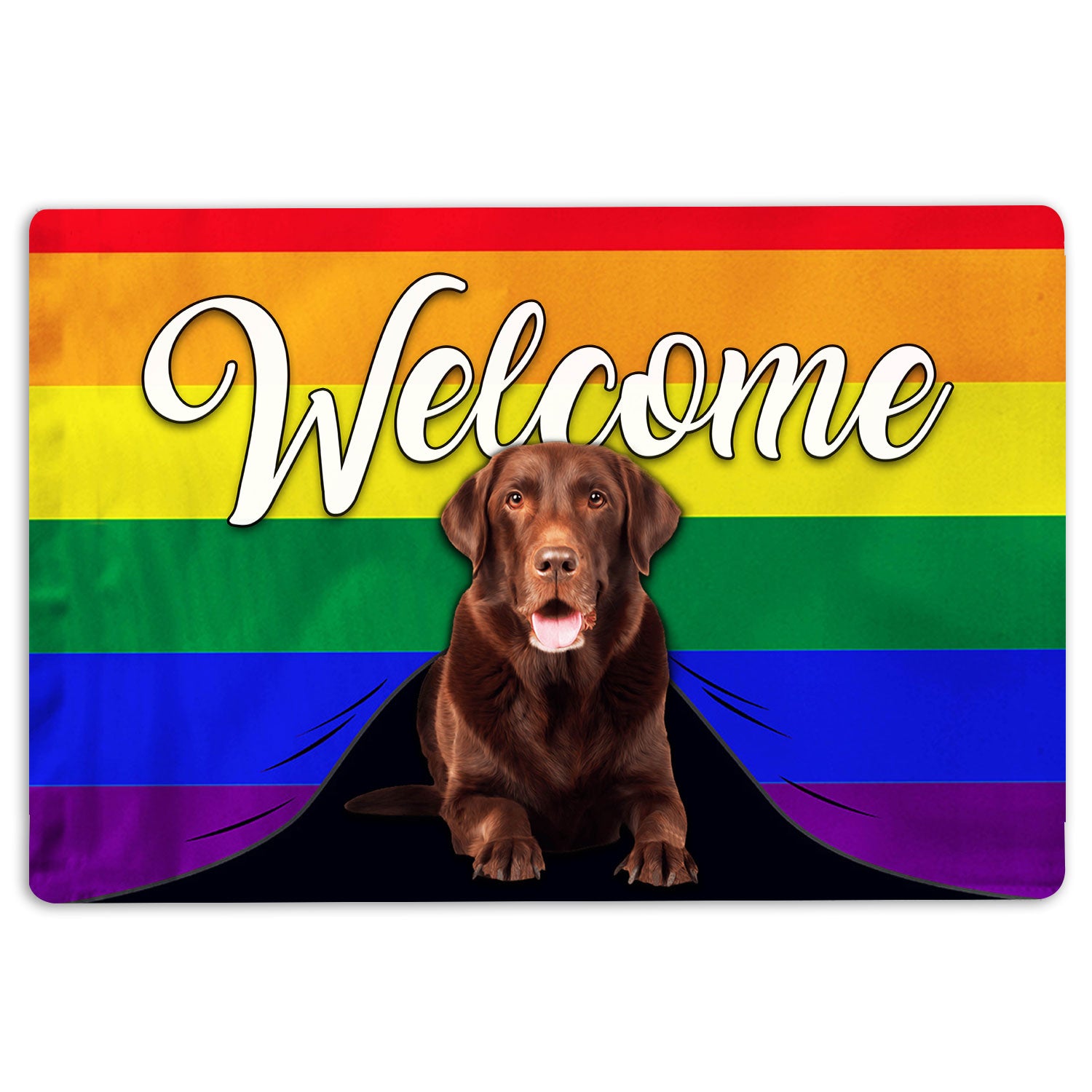 Lgbt Rubber Doormat, Lgbt Chocolate Labrador Dog Welcome Pride Rainbow Flag Welcome Doormat, Indoor Outdoor Door Mat, Home Decor