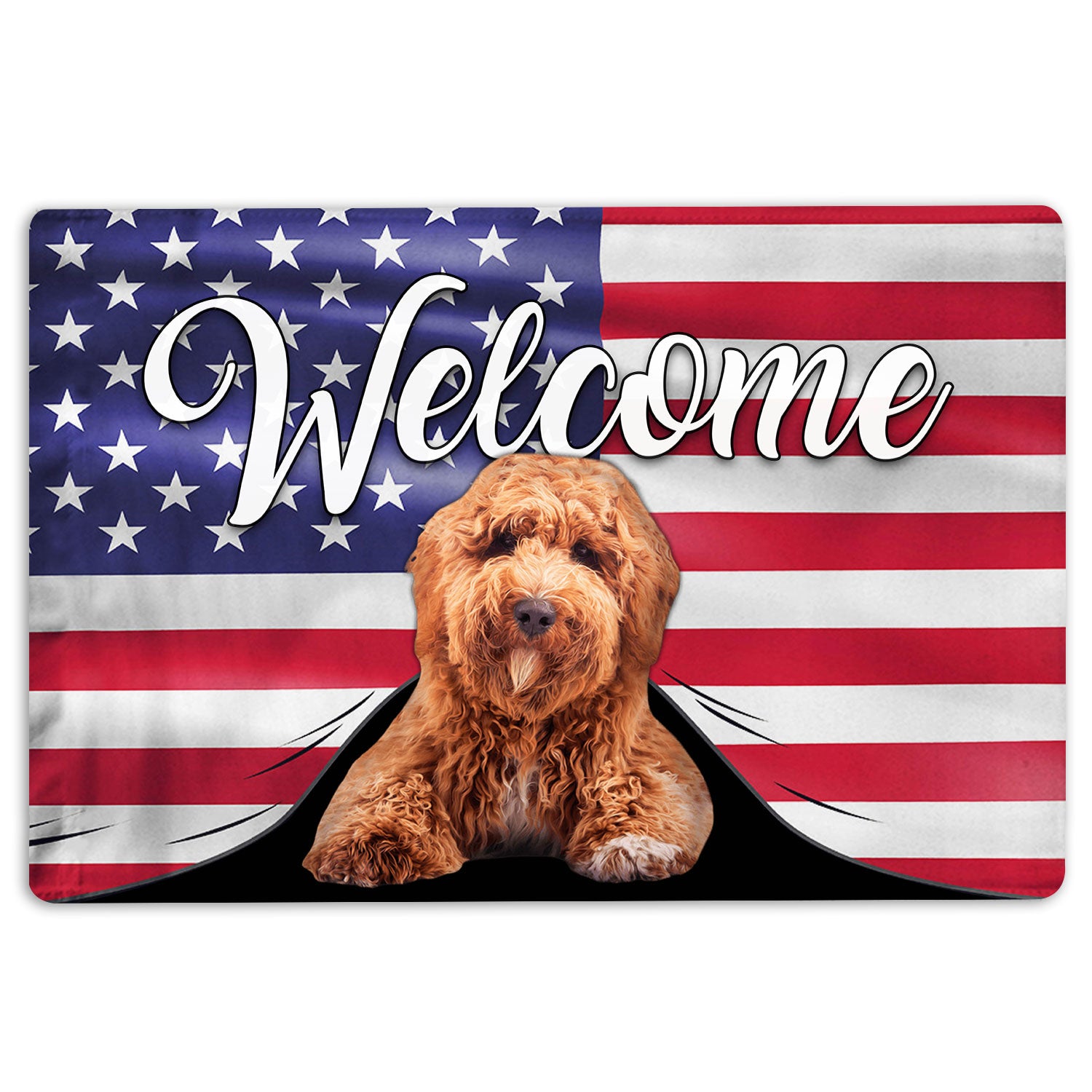 Poodle Rubber Doormat, Funny Poodle Dog Welcome American Flag Usa Patriotic Welcome Doormat, Indoor Outdoor Door Mat, Home Decor
