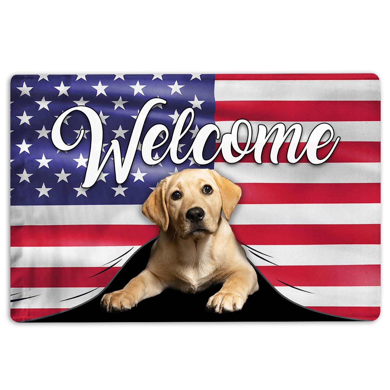 Labrador Retriever Rubber Doormat, Funny Labrador Retriever Dog Welcome American Flag Usa Welcome Doormat, Indoor Outdoor Door Mat, Home Decor