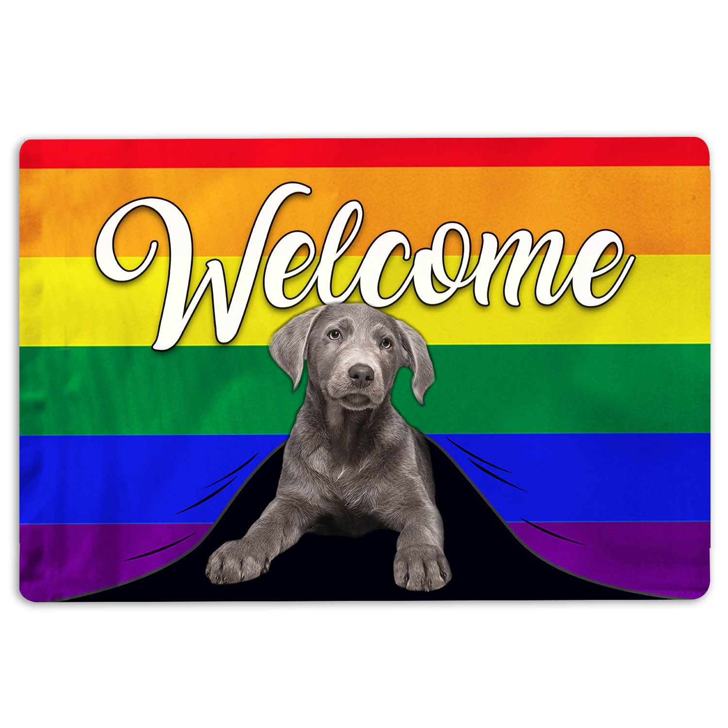 Lgbt Rubber Doormat, Lgbt Silver Labrador Dog Welcome Pride Rainbow Flag Welcome Doormat, Indoor Outdoor Door Mat, Home Decor