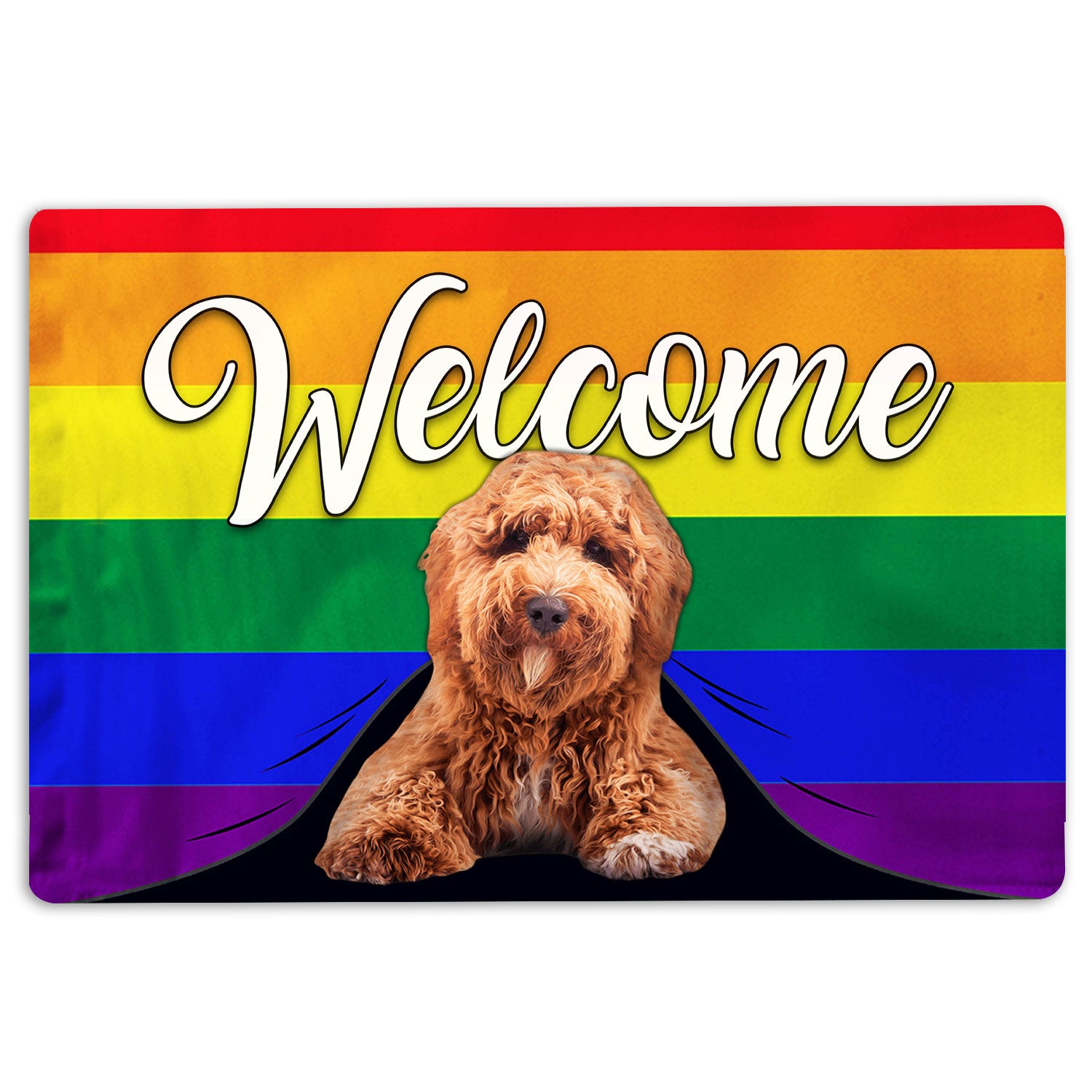Lgbt Rubber Doormat, Lgbt Poodle Dog Welcome Pride Rainbow Flag Welcome Doormat, Indoor Outdoor Door Mat, Home Decor