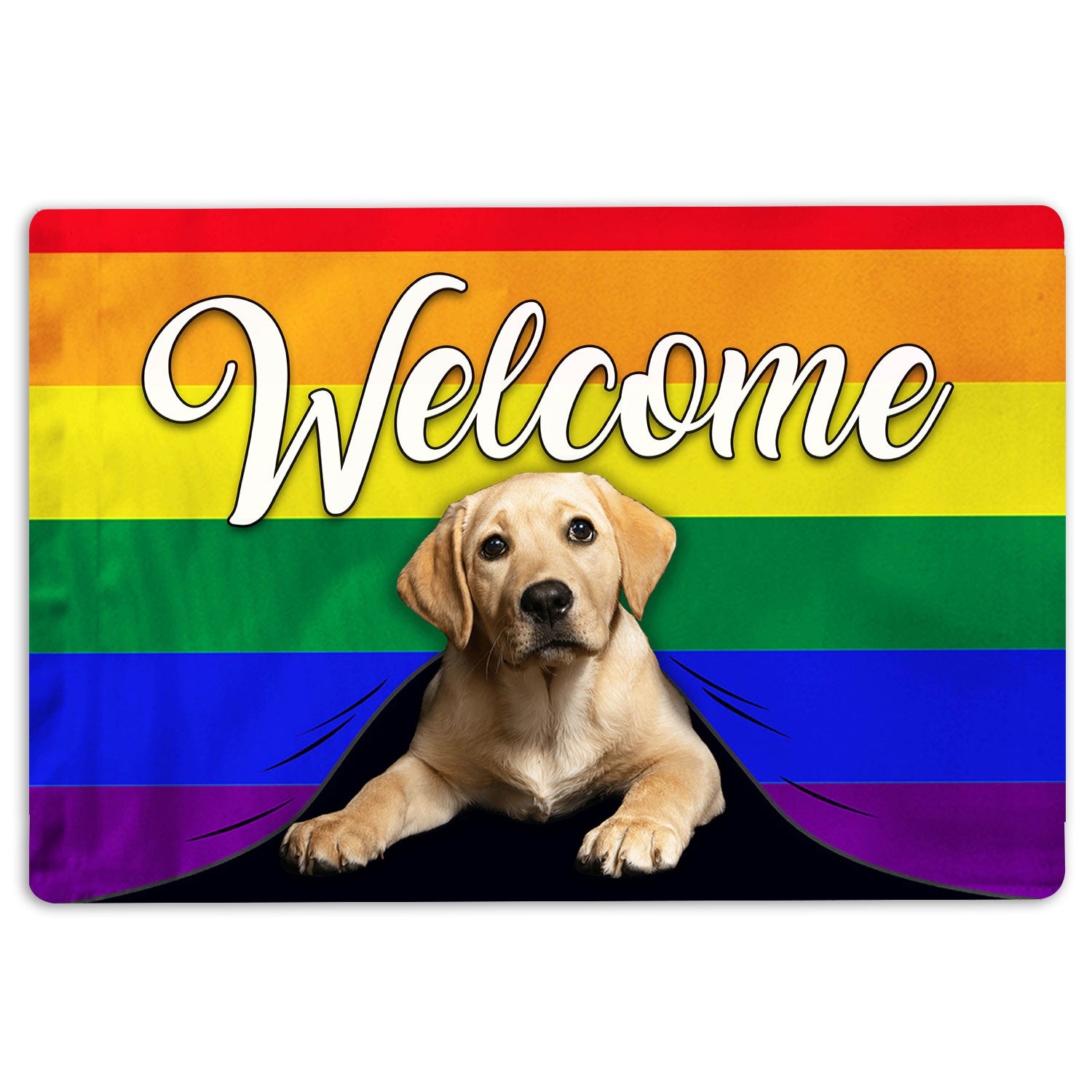 Labrador Retriever Rubber Doormat, Lgbt Labrador Retriever Dog Welcome Pride Rainbow Flag Welcome Doormat, Indoor Outdoor Door Mat, Home Decor
