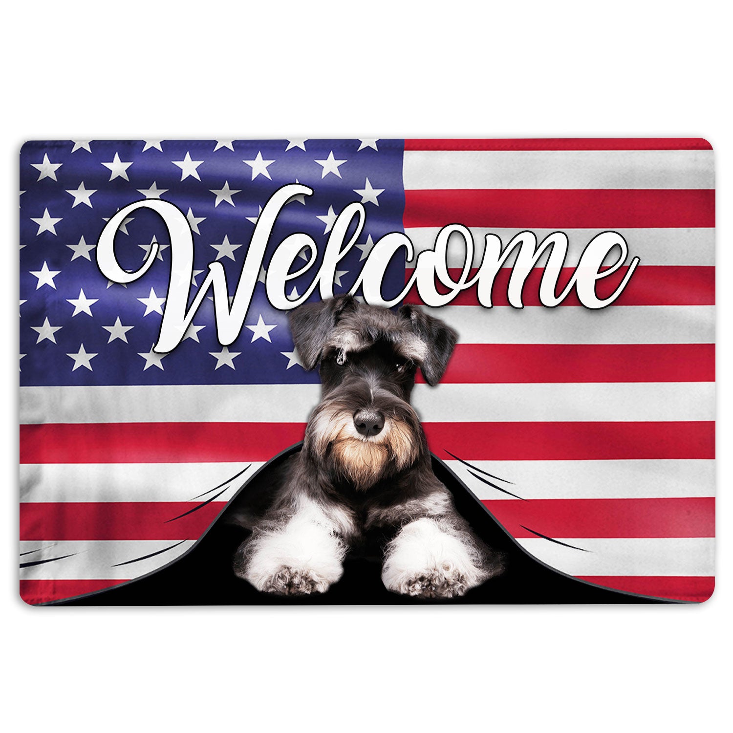 Miniature Schnauzer Rubber Doormat, Funny Miniature Schnauzer Welcome American Flag Usa Patriotic Welcome Doormat, Indoor Outdoor Door Mat, Home Decor