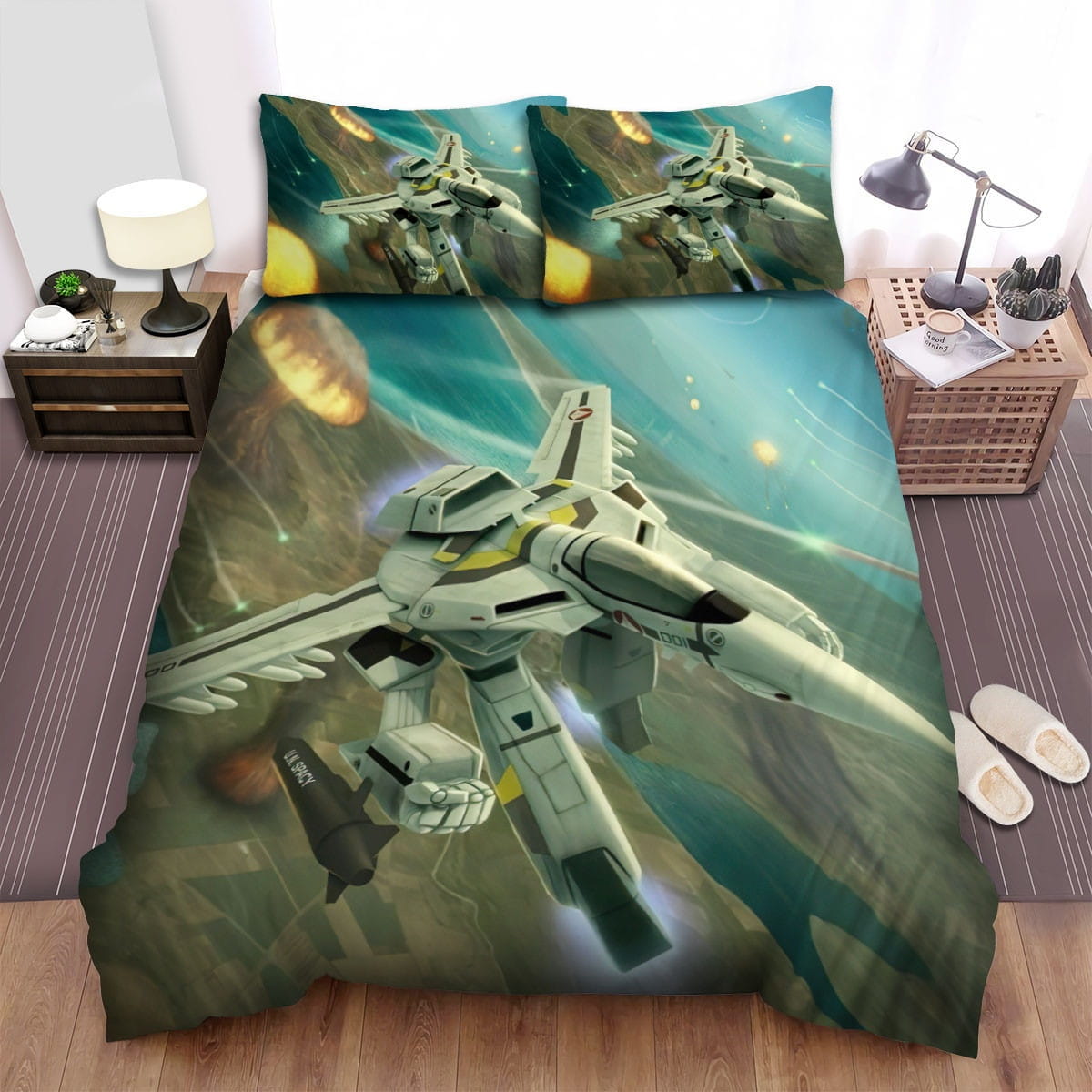 Robotech Bombs Flying Robot Bedding Sets, Flatsheet Gift For Christmas, Thanksgiving, Halloween