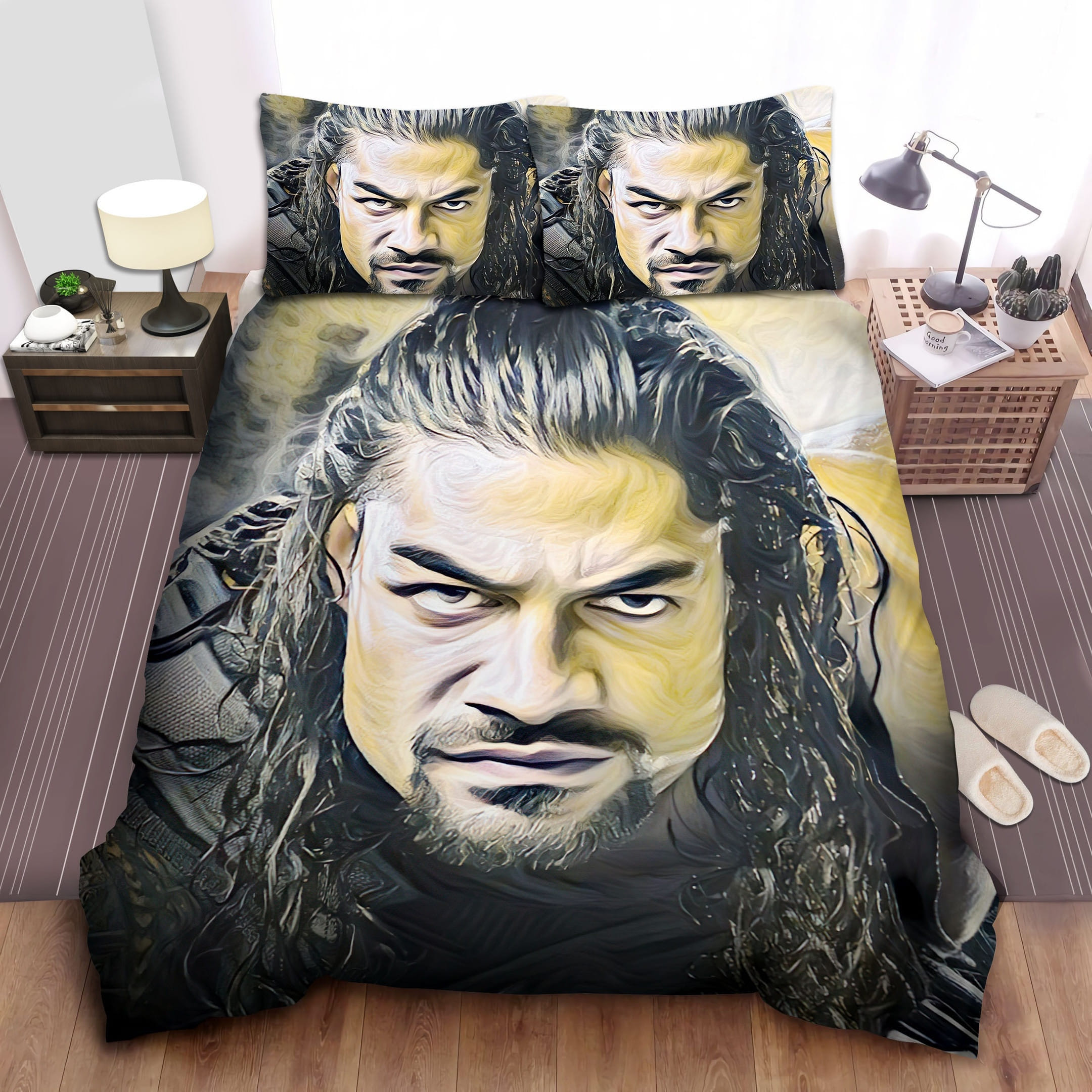 Roman Reigns Portrait Art Bedding Sets Duvet Cover Flatsheet Gift For Christmas Thanksgiving Halloween