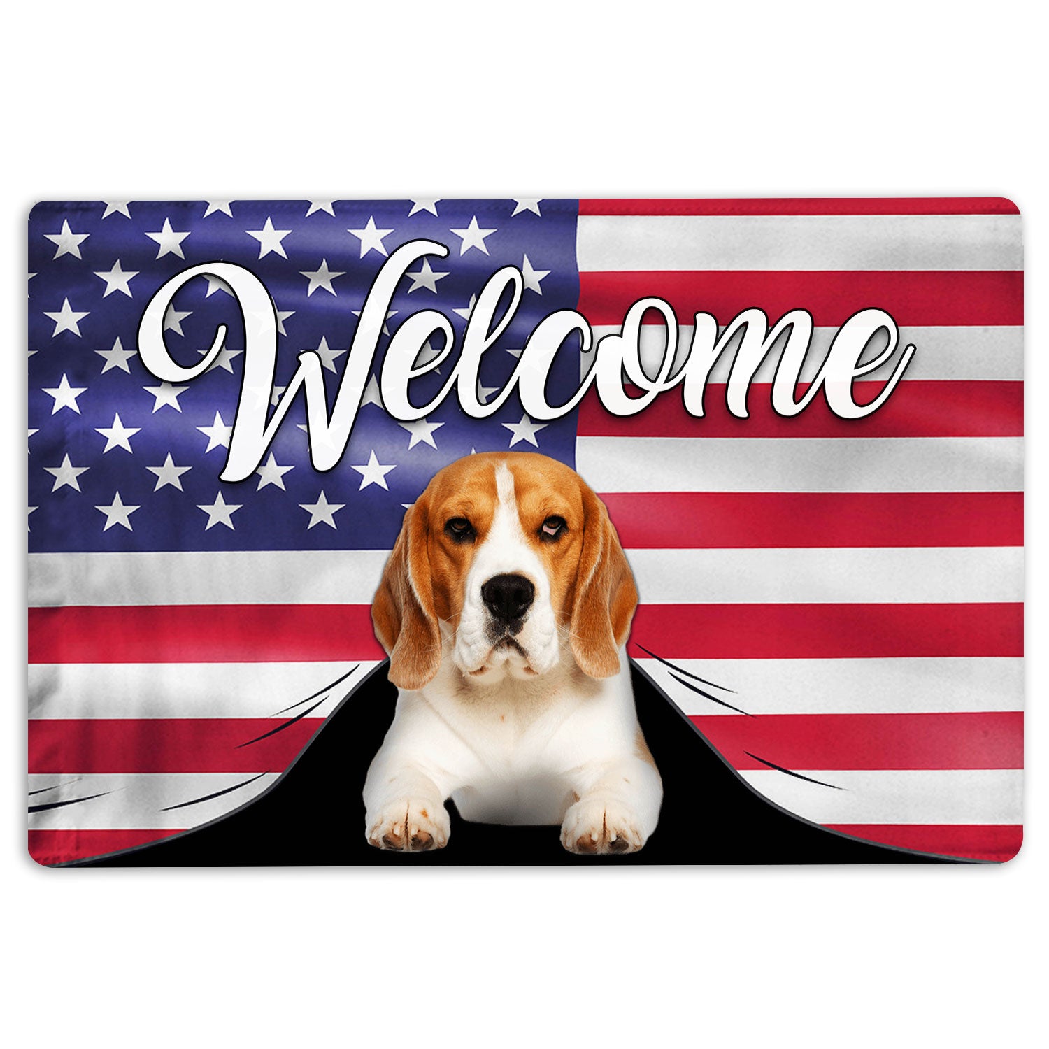 Beagle Rubber Doormat, Funny Beagle Dog Welcome American Flag Usa Patriotic Welcome Doormat, Indoor Outdoor Door Mat, Home Decor