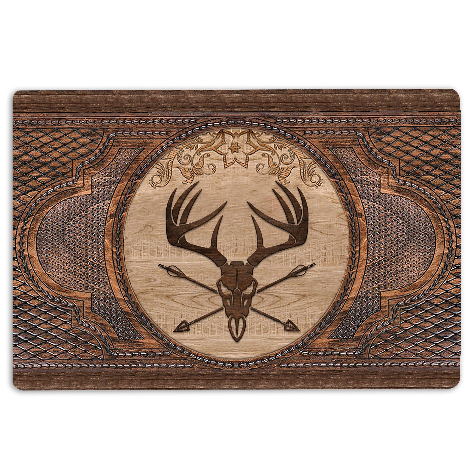 Hunting Rubber Doormat, Deer Hunting Hunter Sculpture Wood Pattern Welcome Doormat, Indoor Outdoor Door Mat, Home Decor