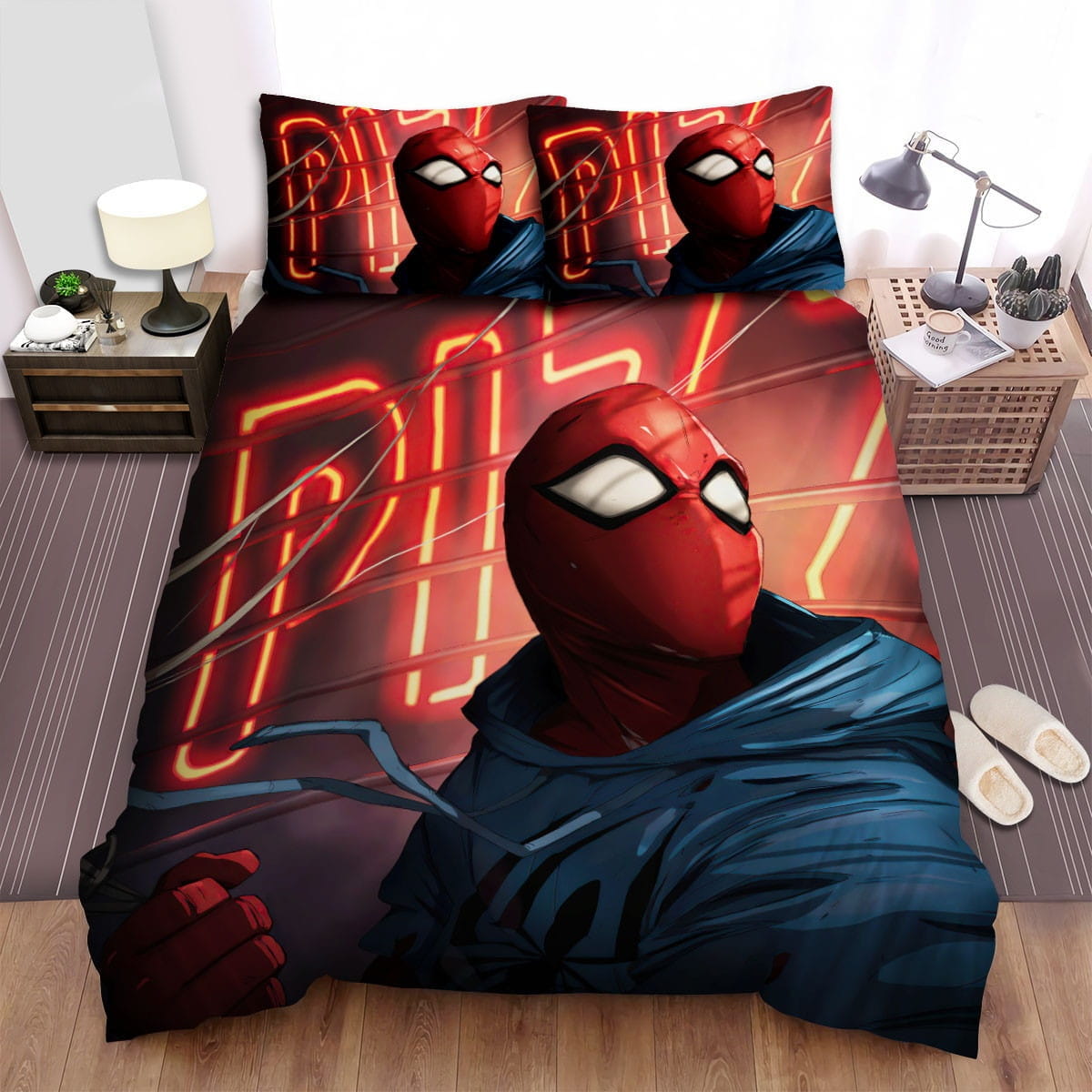 Scarlet Spider Neon Sign Decorative Bedding Sets with Duvet Cover Flatsheet Pillowcases