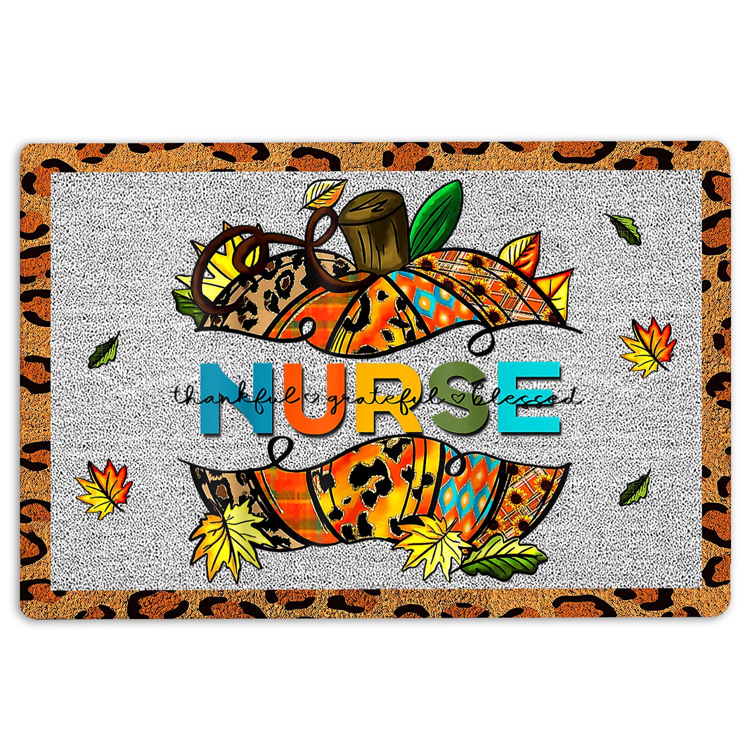 Nurse Rubber Doormat, Thanksgiving Pumpkin Nurse Greatful Thankful Blessed Welcome Doormat, Indoor Outdoor Door Mat, Home Decor