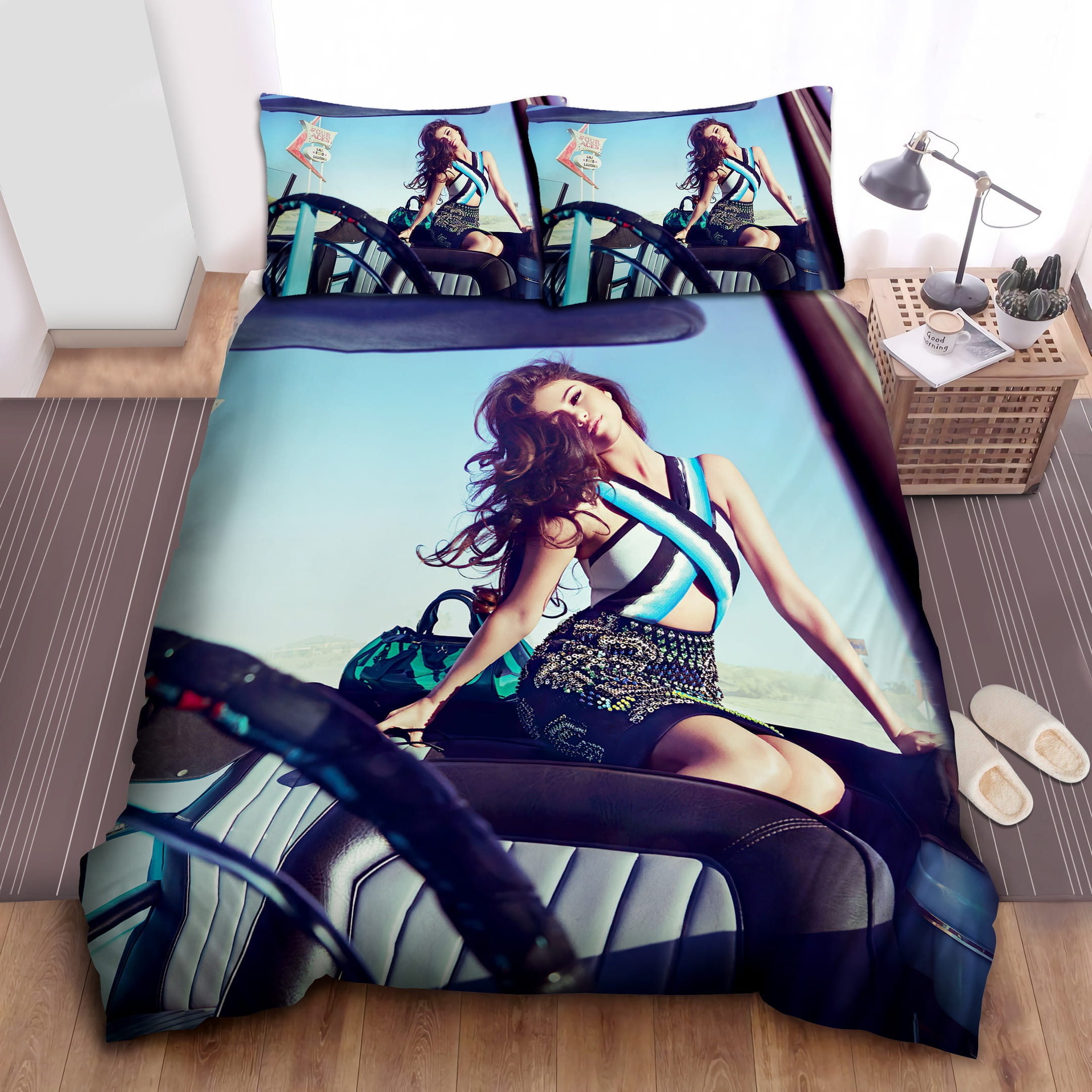 Selena Gomez On Backseat Bedding Sets Duvet Cover Flatsheet Gift For Christmas Thanksgiving Halloween