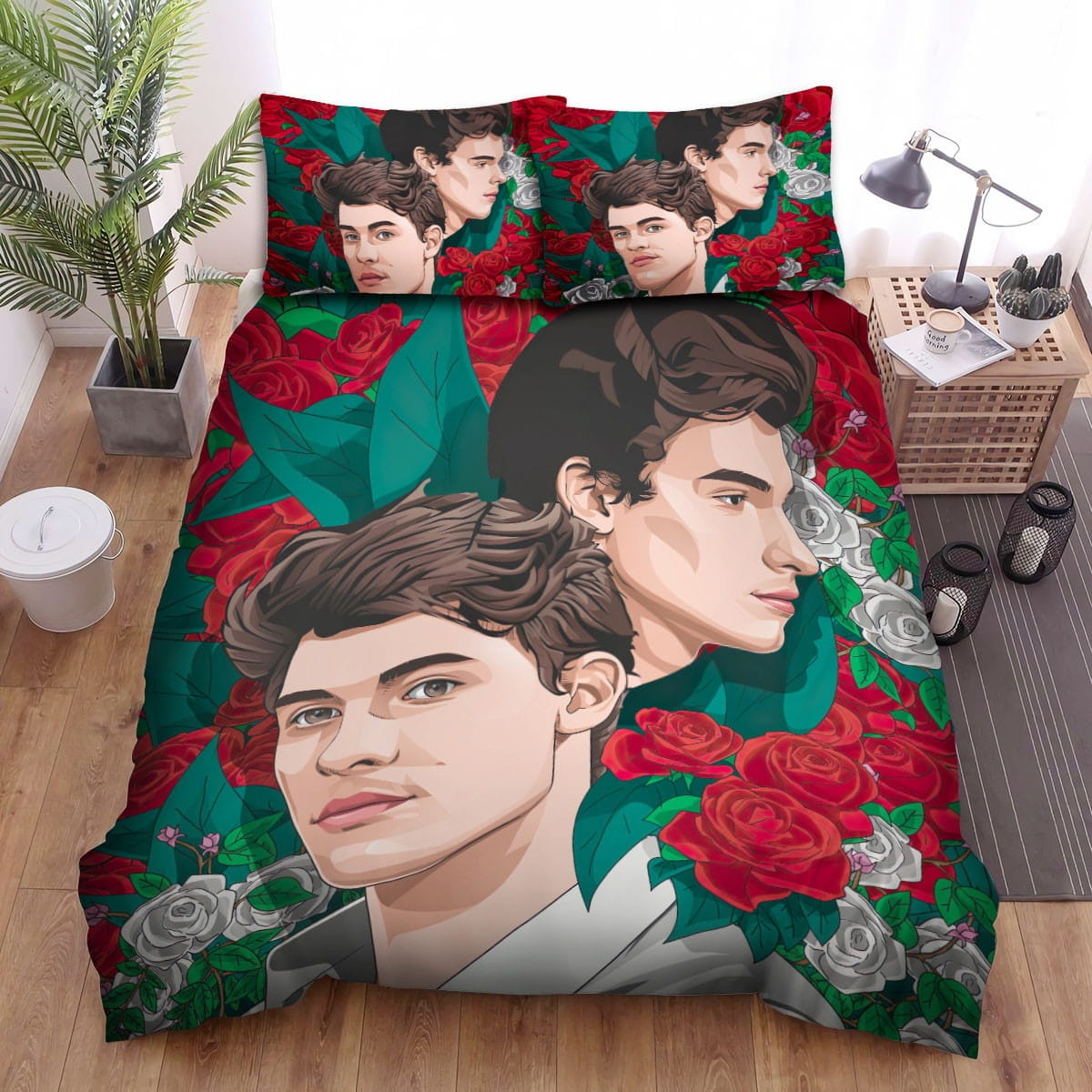 Shawn Mendes And Roses Decorative Bedding Sets with Duvet Cover Flatsheet Pillowcases