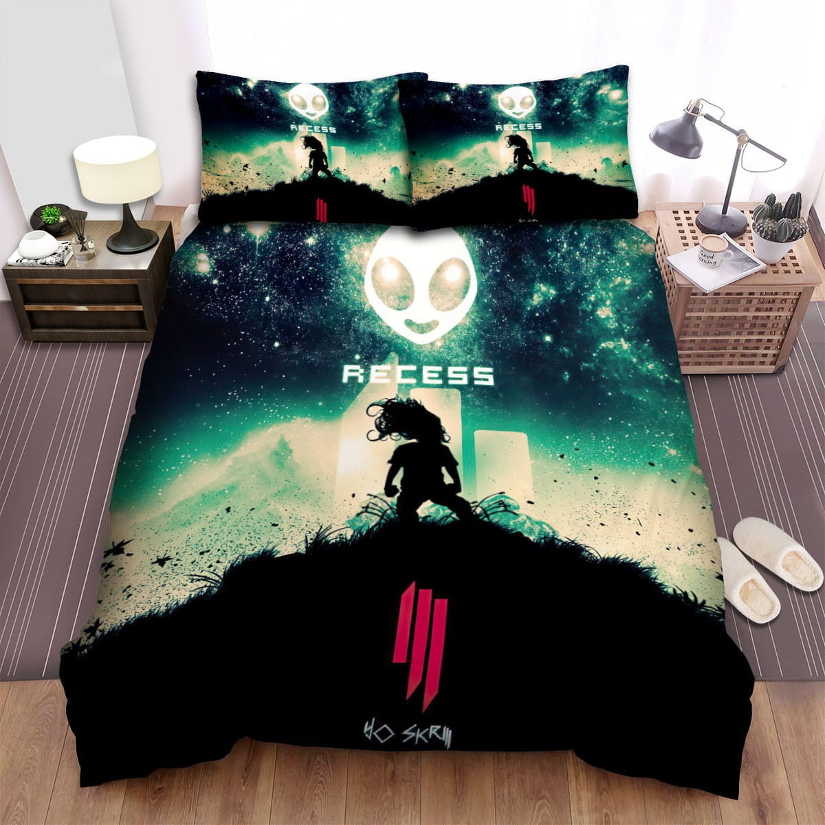 Skrillex Alien Logo Recess Bedding Sets Duvet Cover Flatsheet Gift For Wife Husband Besties