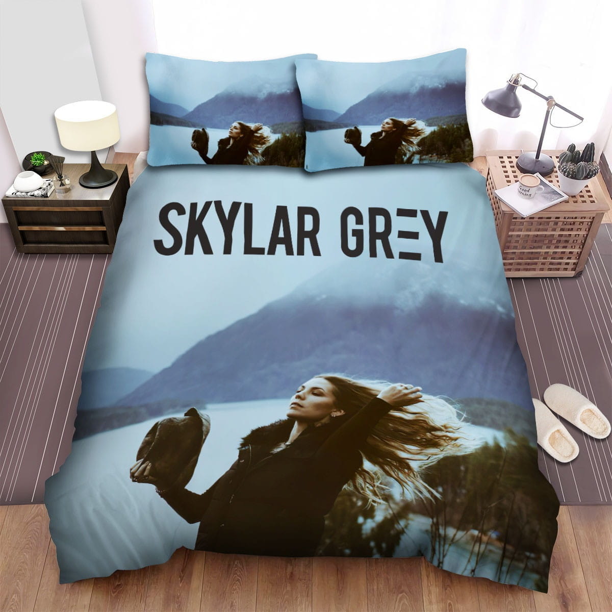 Skylar Grey Mountain Bedding Sets Duvet Cover Flatsheet Gift For Wife Husband Besties
