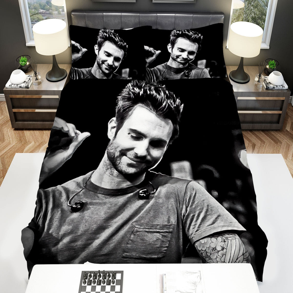 Smiling Adam Levine Art Bedding Sets Duvet Cover Flatsheet Pillowcase