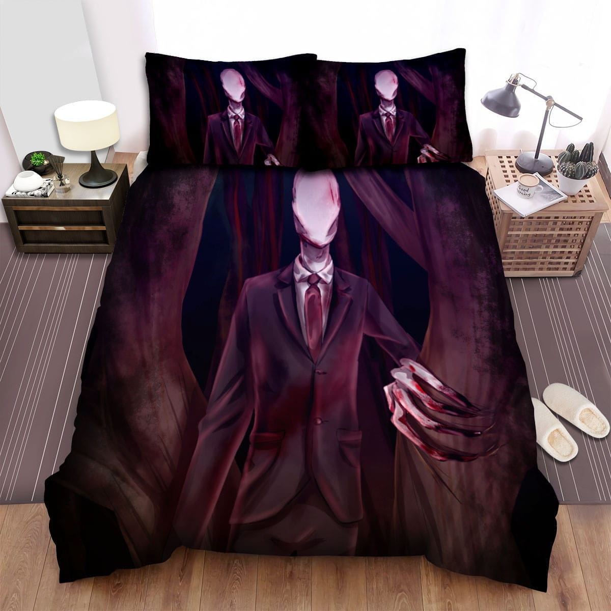 Slender Man Claws And Tree Bedding Sets Duvet Cover Flatsheet Pillowcases Perfect Gift For Fans